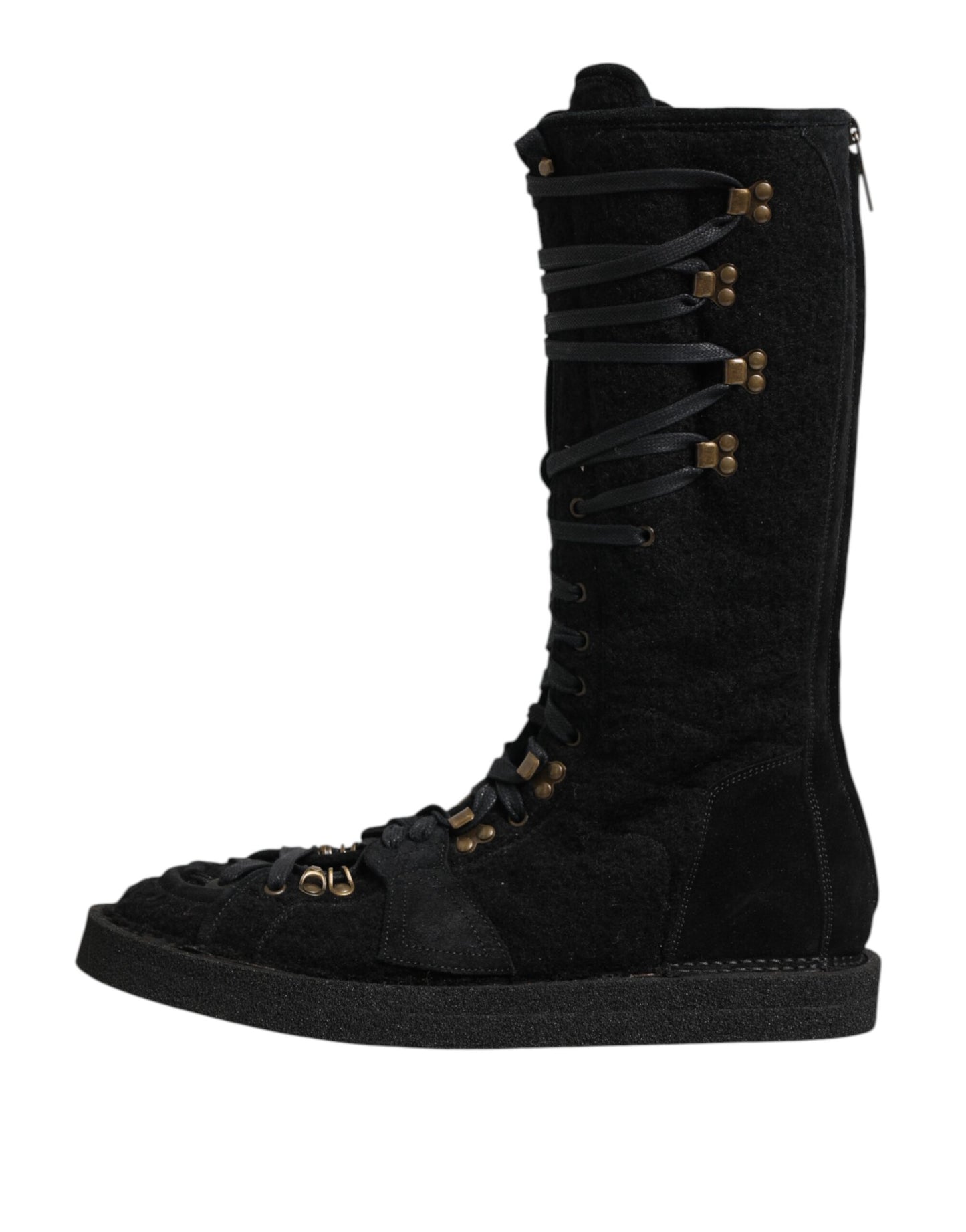 Dolce & Gabbana Schwarz Alpaka Wolle Wildleder Mid Calf Stiefel Schuhe