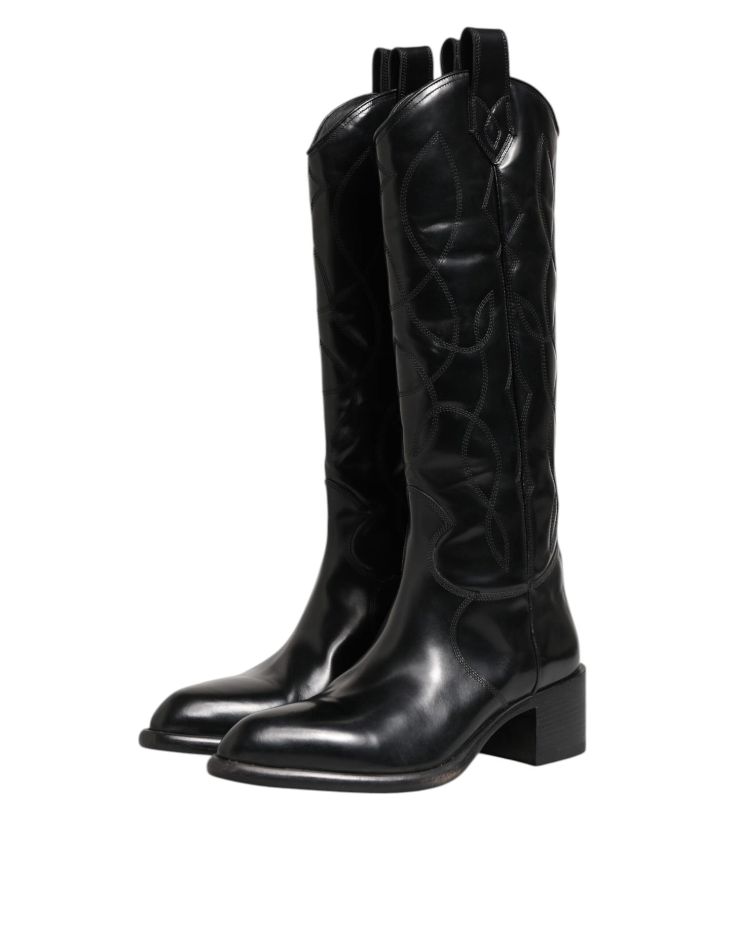 Dolce & Gabbana Schwarz Leder Over The Calf Biker Stiefel Schuhe
