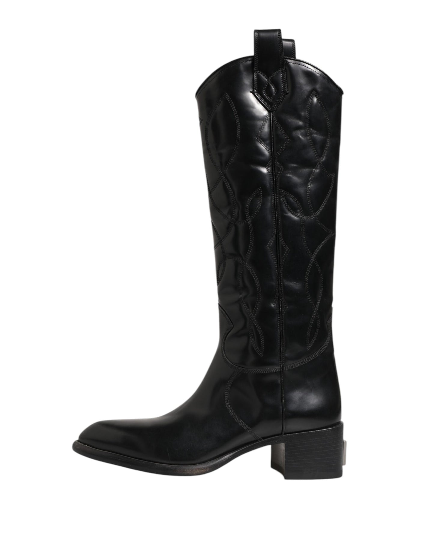 Dolce & Gabbana Schwarz Leder Over The Calf Biker Stiefel Schuhe