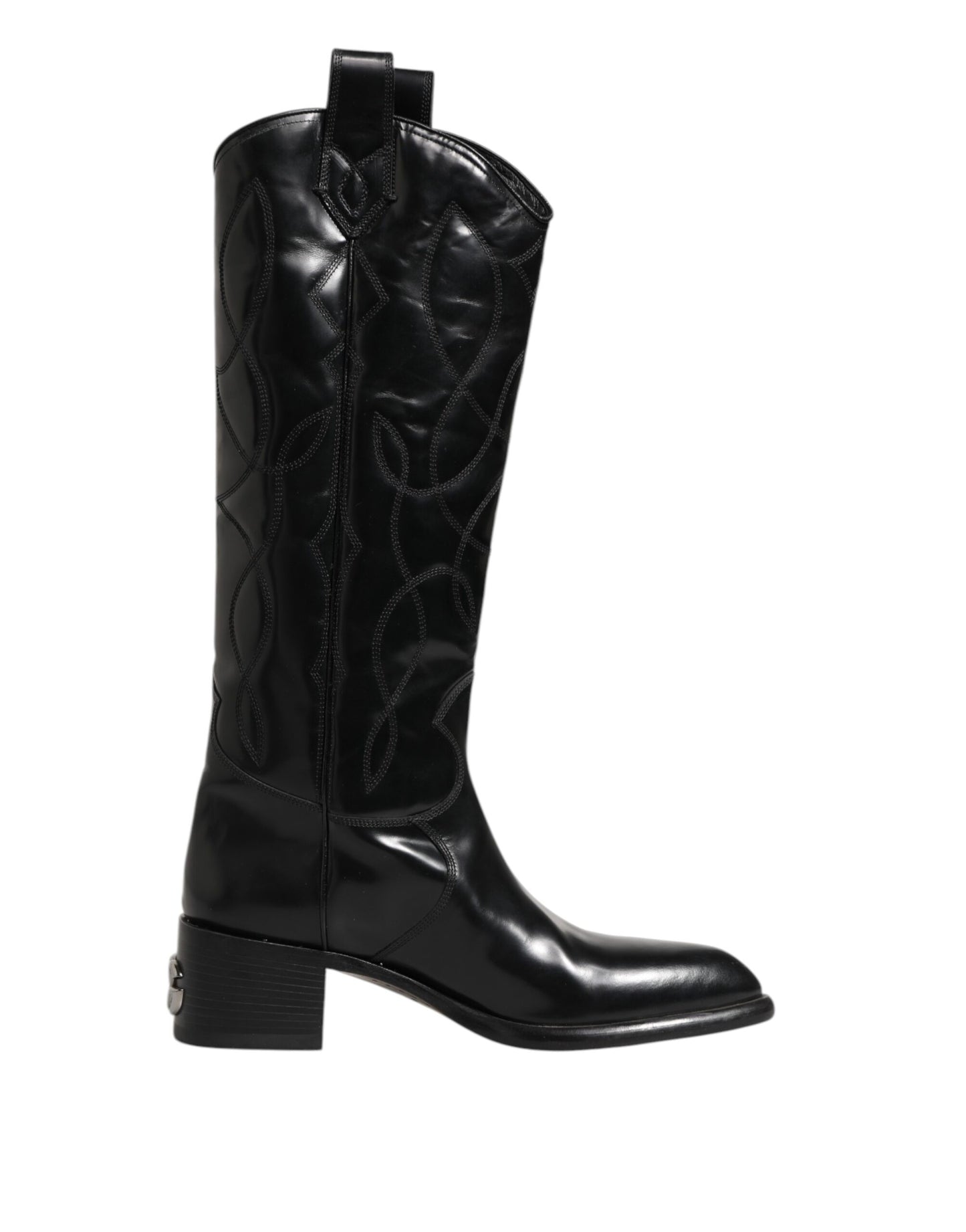 Dolce & Gabbana Schwarz Leder Over The Calf Biker Stiefel Schuhe