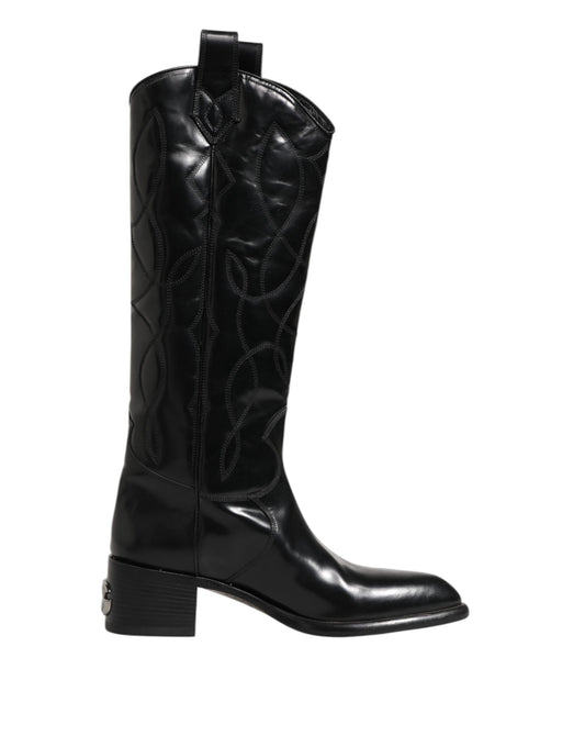 Dolce & Gabbana Schwarz Leder Over The Calf Biker Stiefel Schuhe