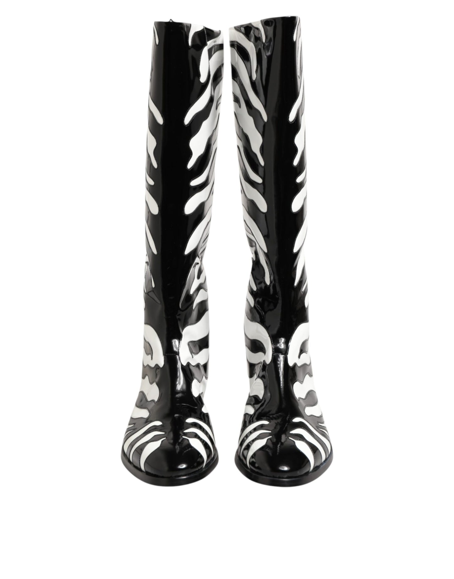 Dolce & Gabbana Schwarz Weiß Zebra Over The Calf Stiefel Schuhe
