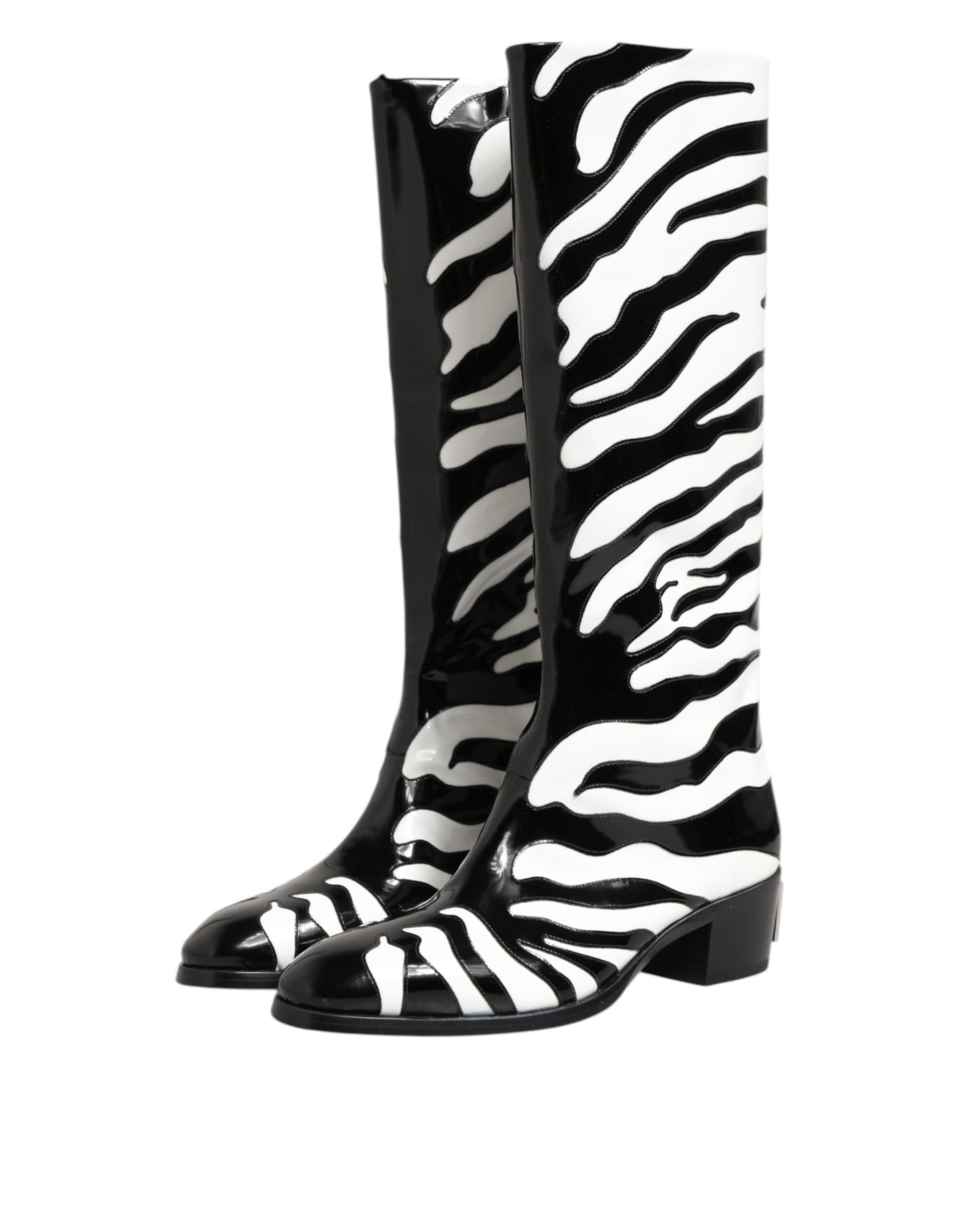 Dolce & Gabbana Schwarz Weiß Zebra Over The Calf Stiefel Schuhe