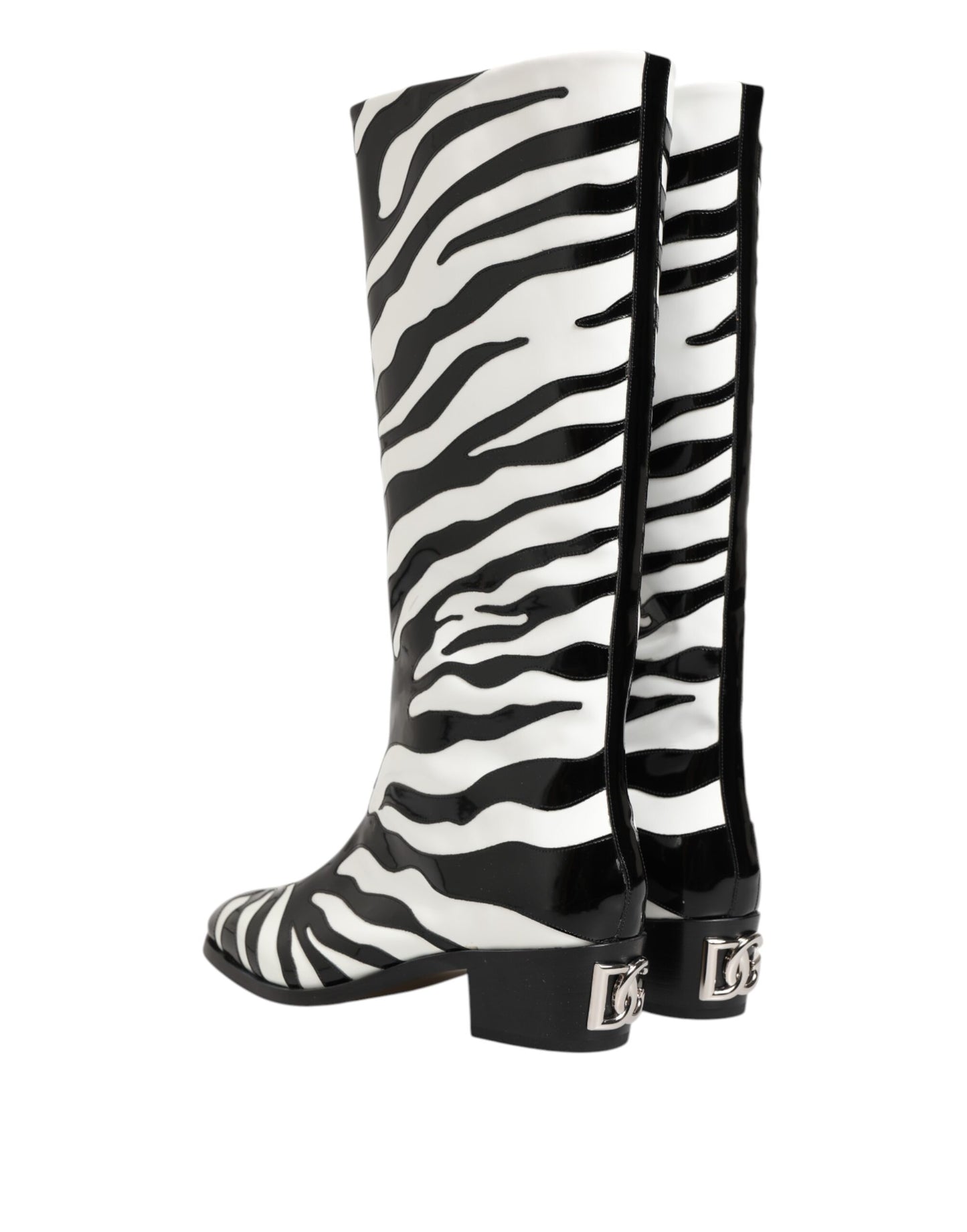 Dolce & Gabbana Schwarz Weiß Zebra Over The Calf Stiefel Schuhe