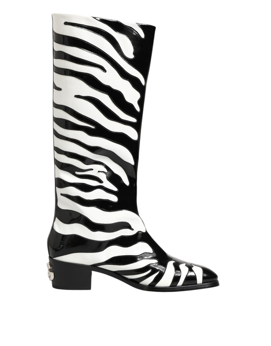Dolce & Gabbana Schwarz Weiß Zebra Over The Calf Stiefel Schuhe