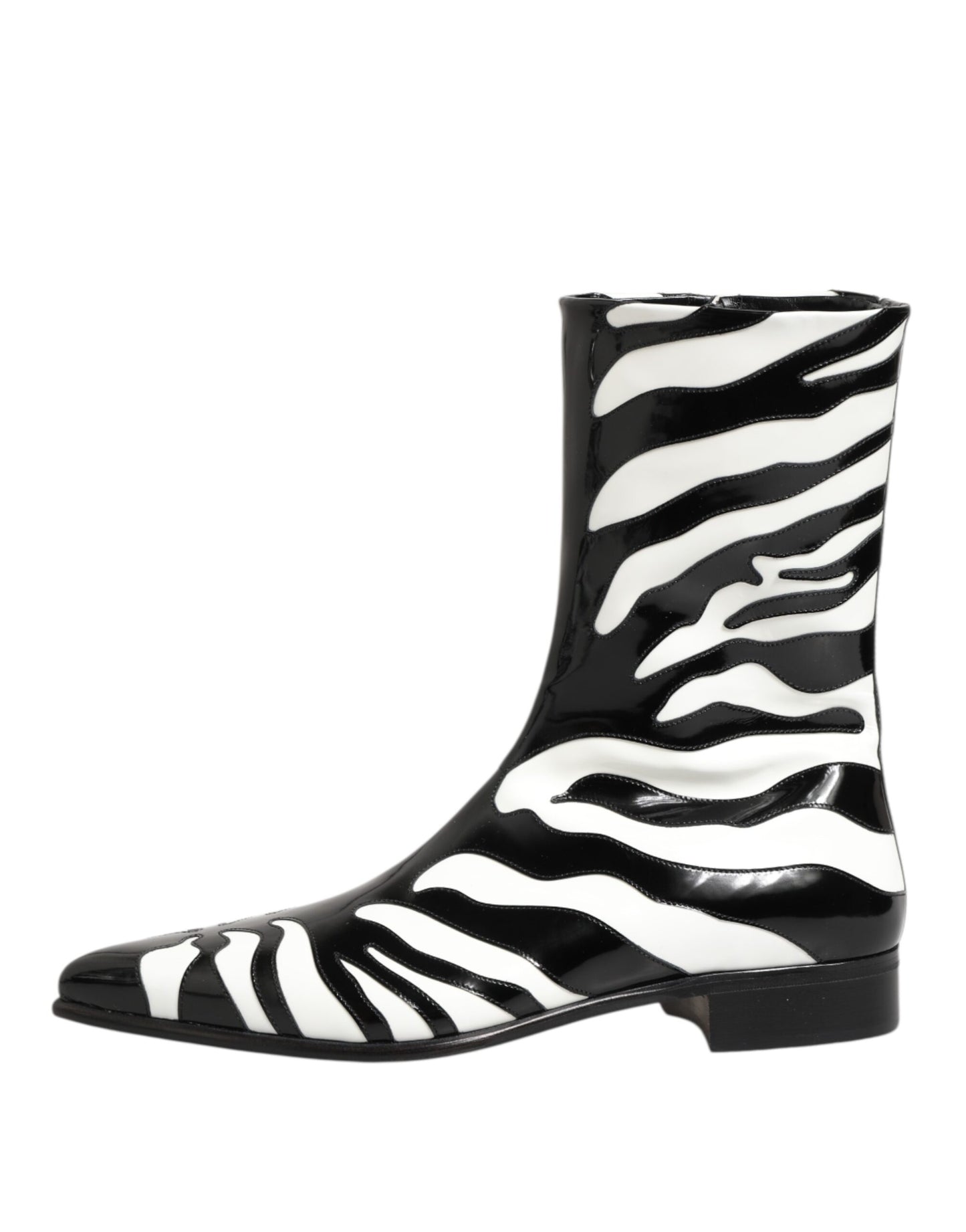 Dolce & Gabbana Schwarz Weiß Zebra Leder Mid Calf Stiefel Schuhe