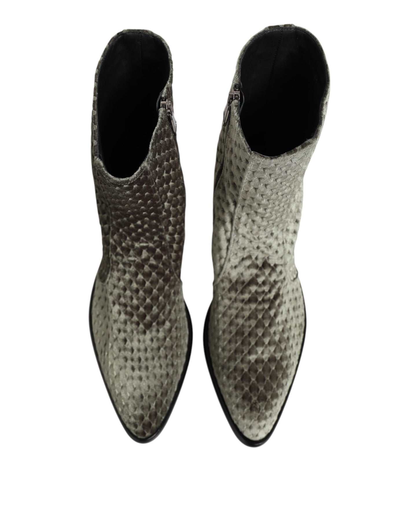 Dolce & Gabbana Graue Baumwolle Samt Mid Calf Kurze Stiefel Schuhe