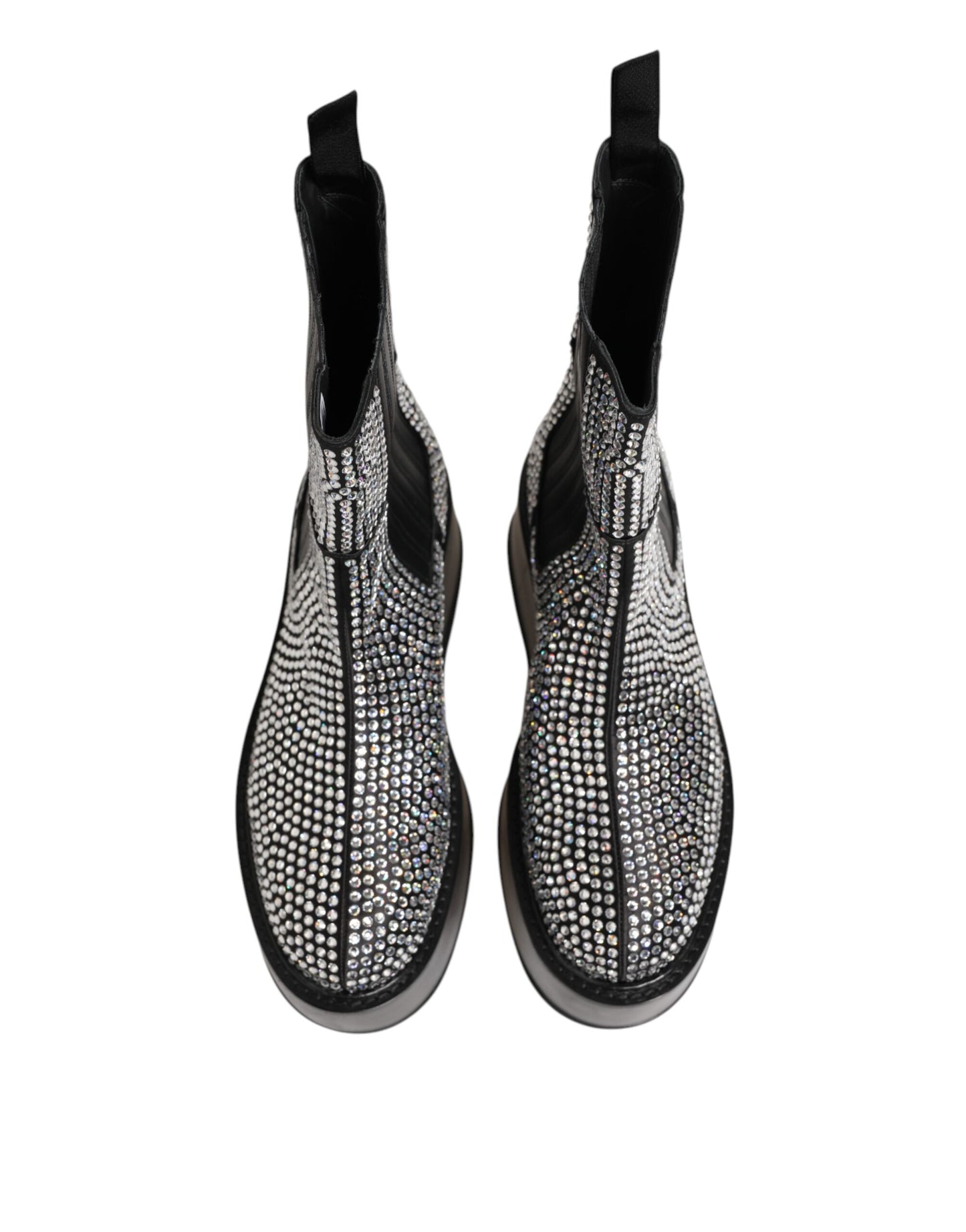 Dolce & Gabbana Schwarz Crystal Strass Mid Calf Kurze Stiefel Schuhe
