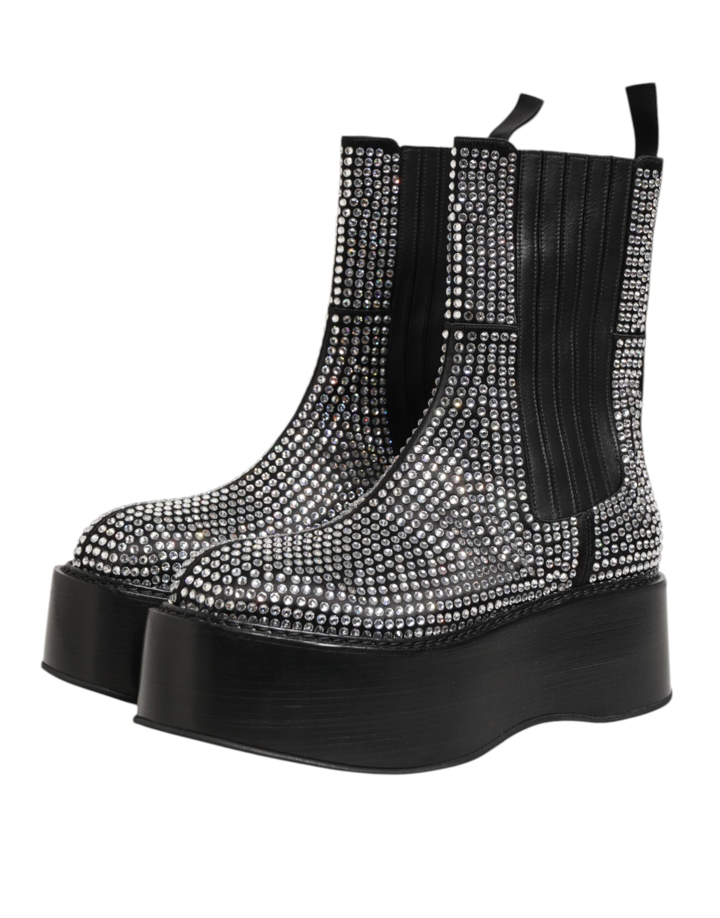 Dolce & Gabbana Schwarz Crystal Strass Mid Calf Kurze Stiefel Schuhe