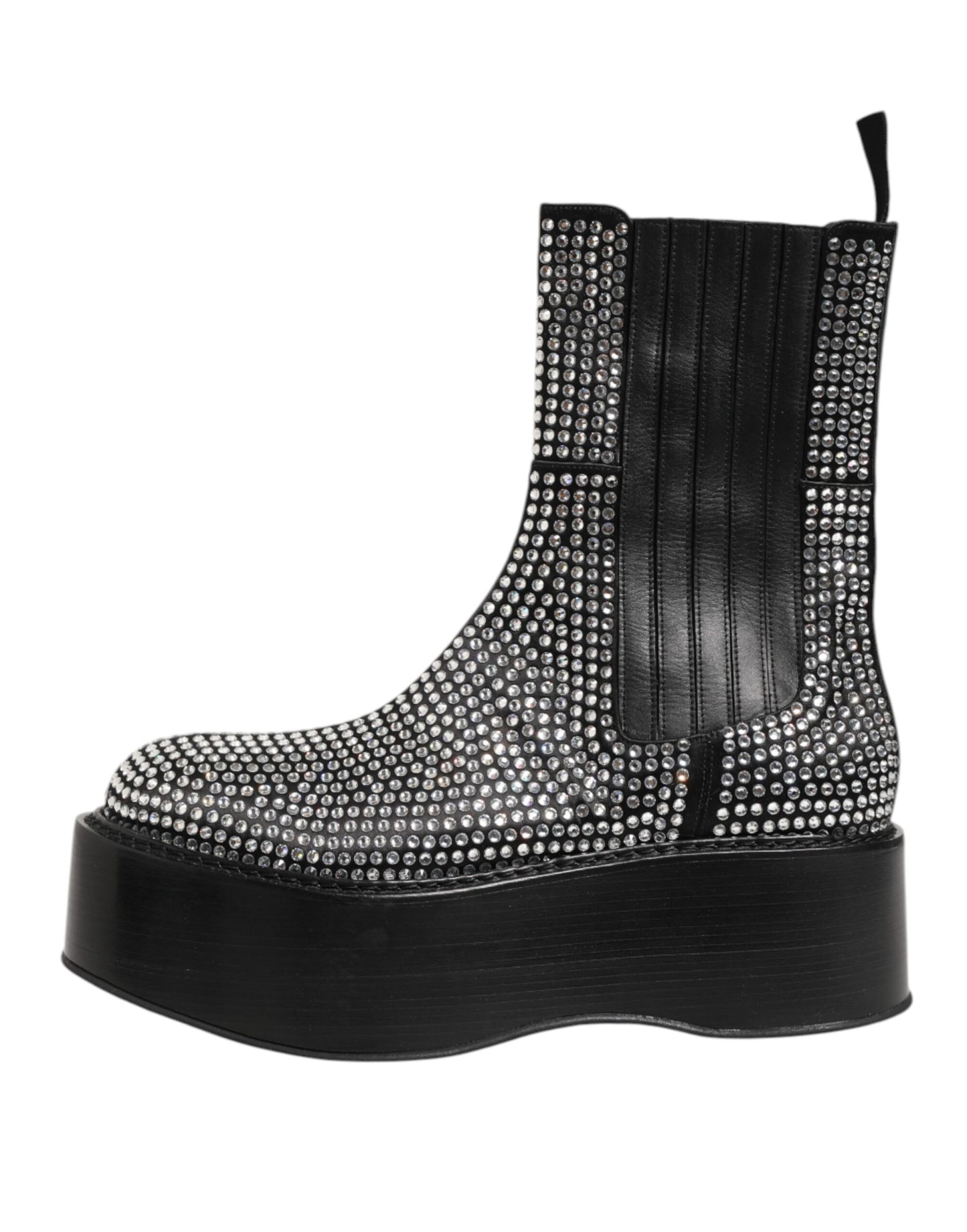 Dolce & Gabbana Schwarz Crystal Strass Mid Calf Kurze Stiefel Schuhe