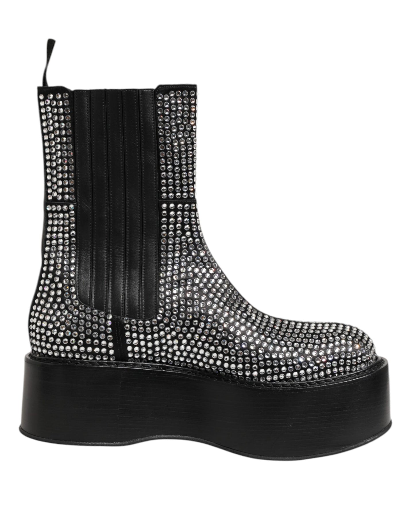 Dolce & Gabbana Schwarz Crystal Strass Mid Calf Kurze Stiefel Schuhe