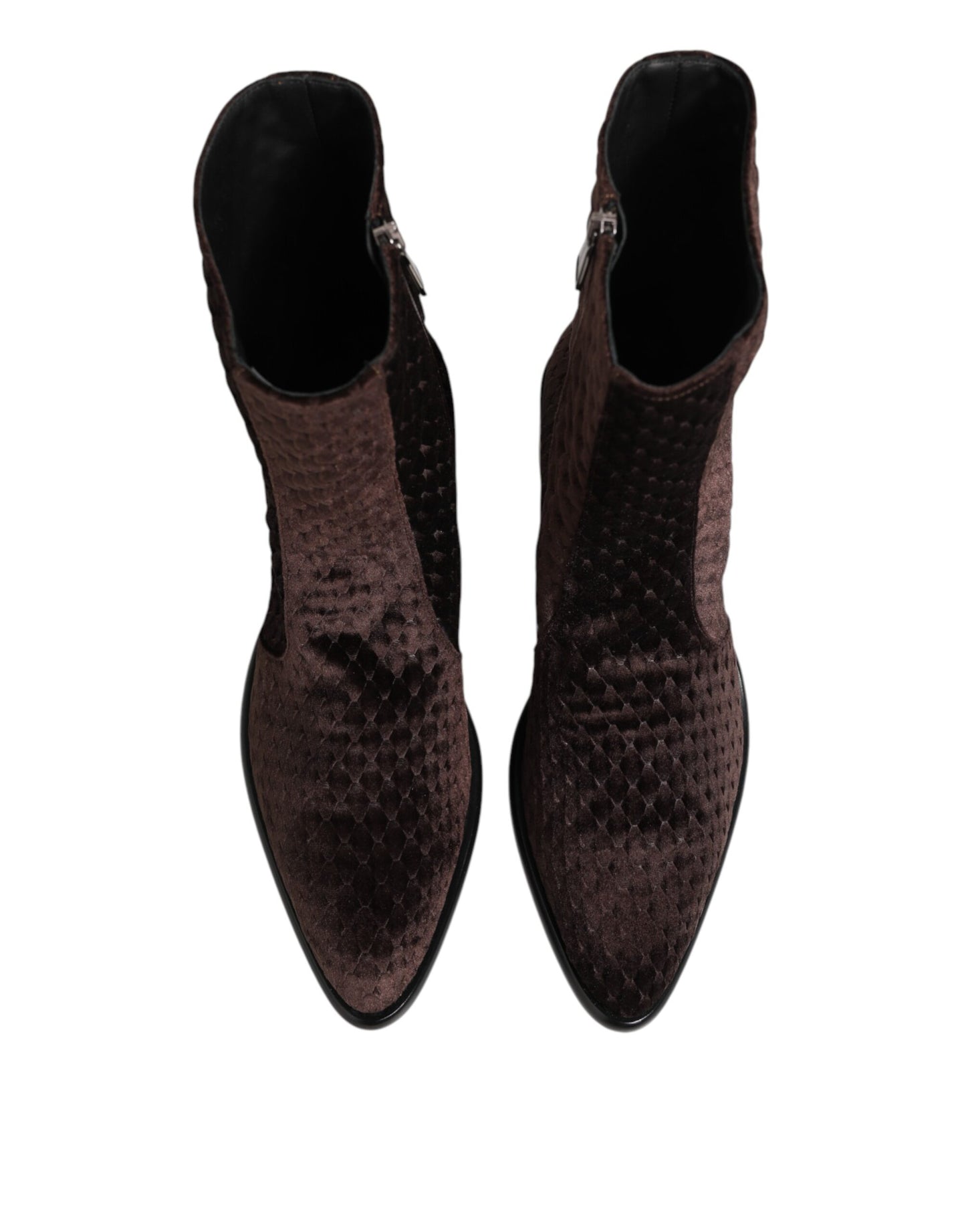 Dolce & Gabbana Braun Baumwolle Samt Mid Calf Kurze Stiefel Schuhe