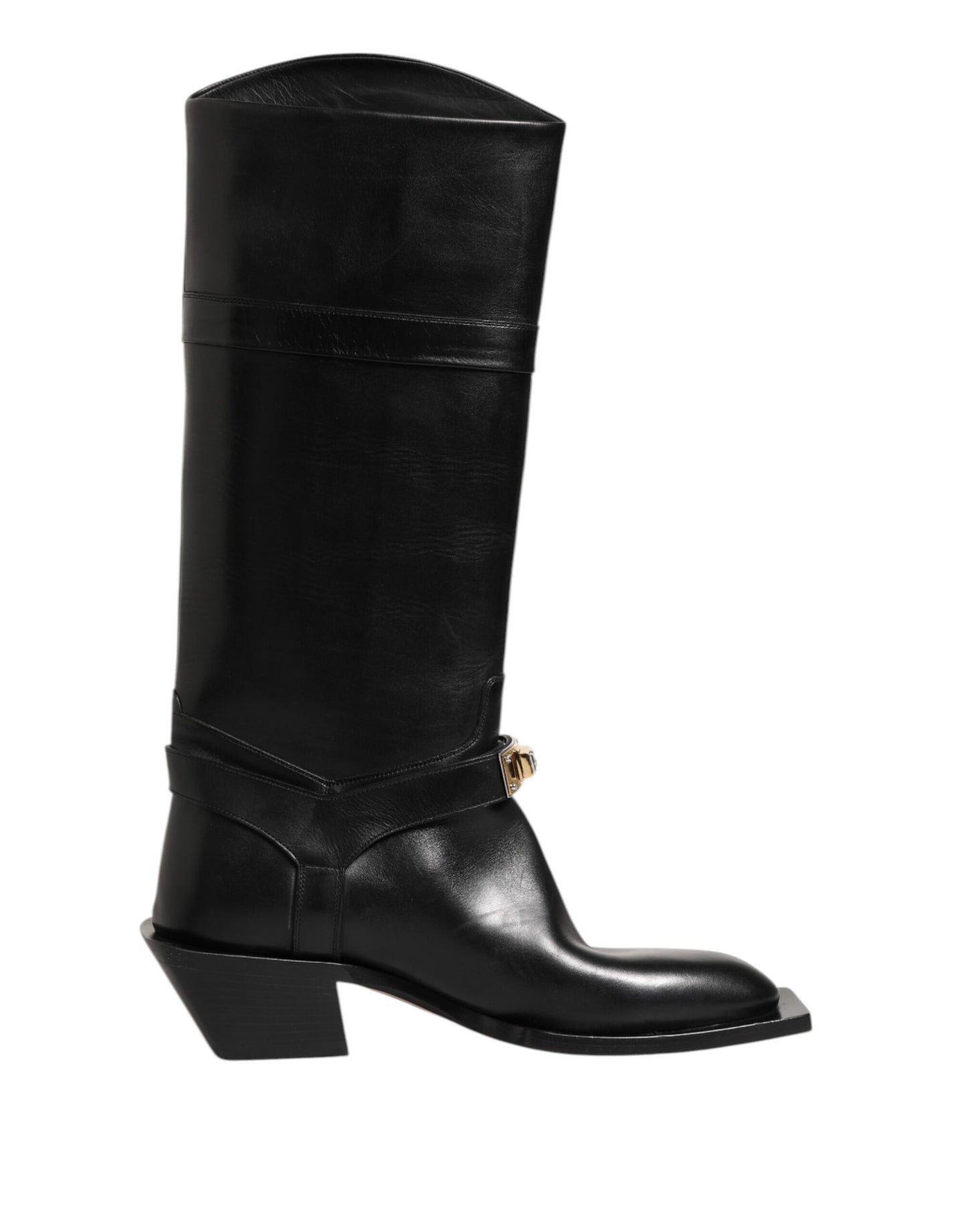 Dolce & Gabbana Schwarzes Logo Plaque Over The Calf Stiefel Schuhe