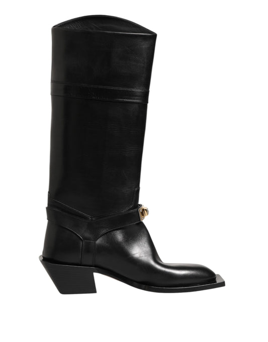 Dolce & Gabbana Schwarzes Logo Plaque Over The Calf Stiefel Schuhe
