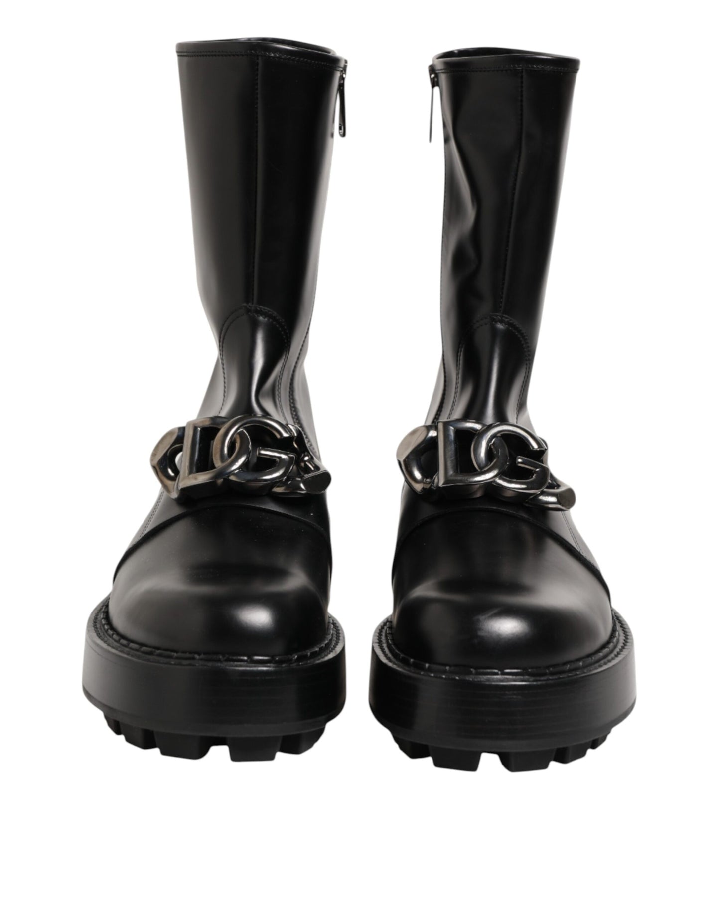 Dolce & Gabbana Schwarze Logo-Plakette Mid Calf Biker Boots Schuhe