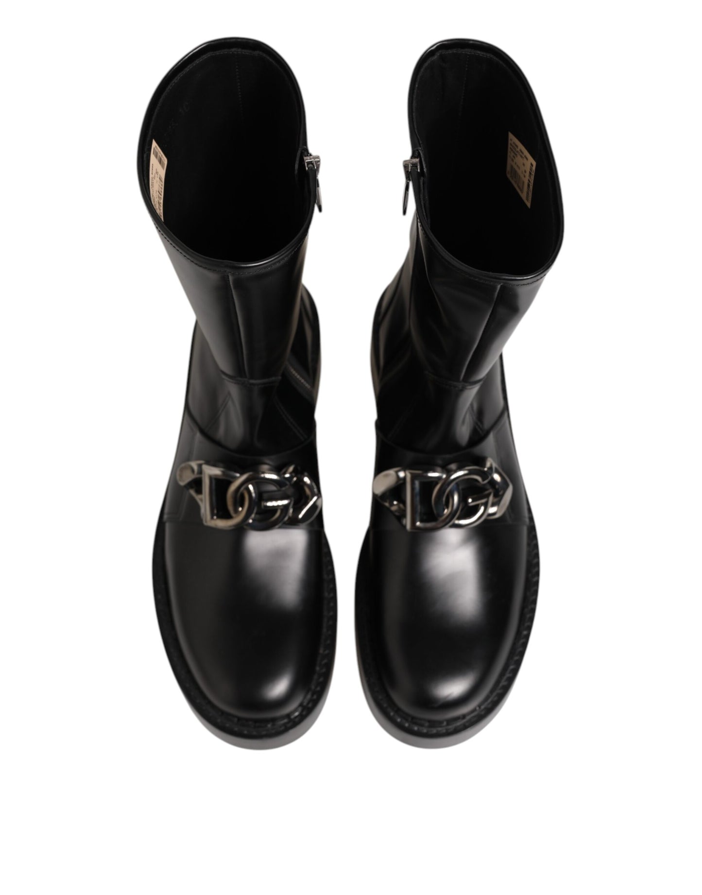 Dolce & Gabbana Schwarze Logo-Plakette Mid Calf Biker Boots Schuhe