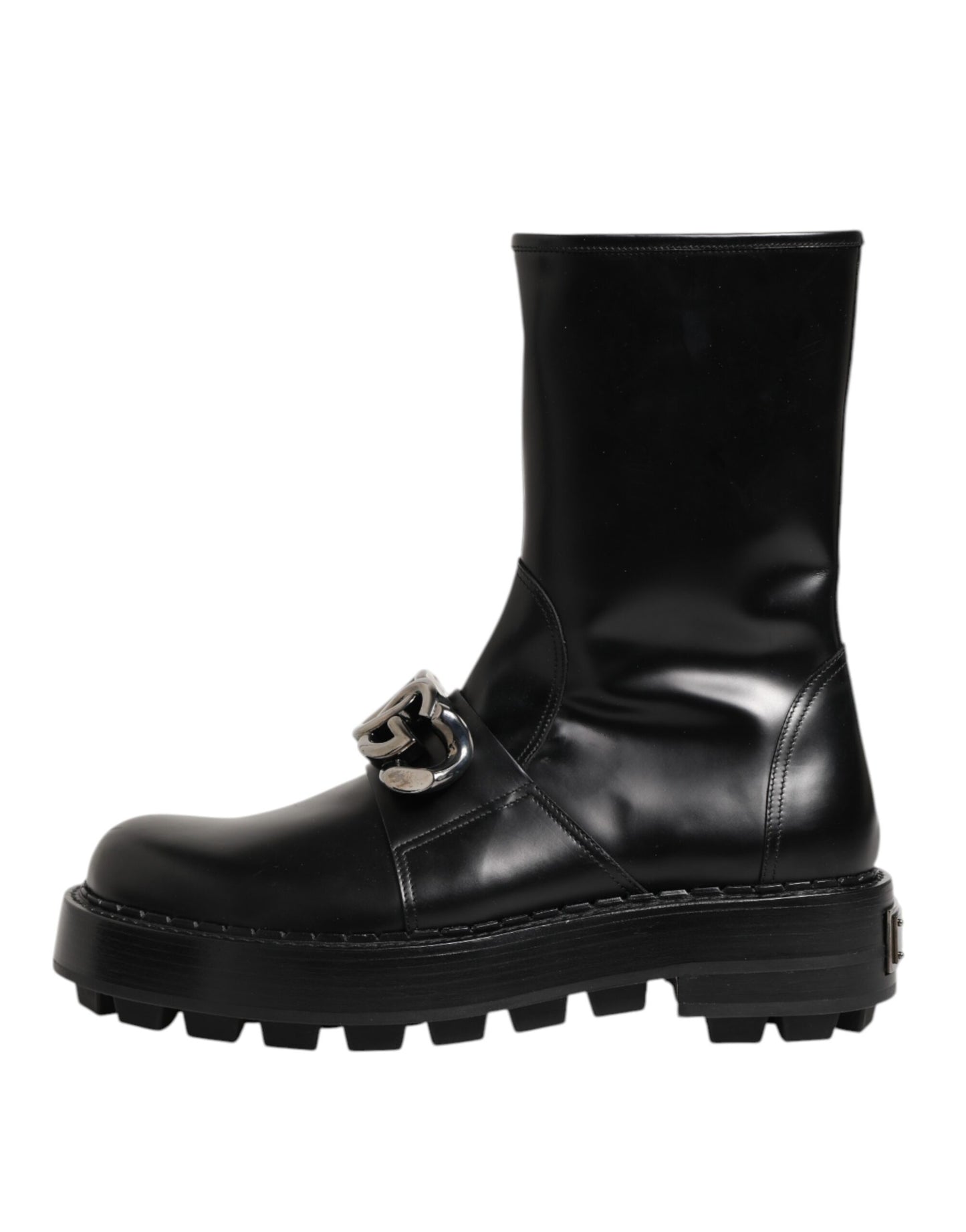 Dolce & Gabbana Schwarze Logo-Plakette Mid Calf Biker Boots Schuhe