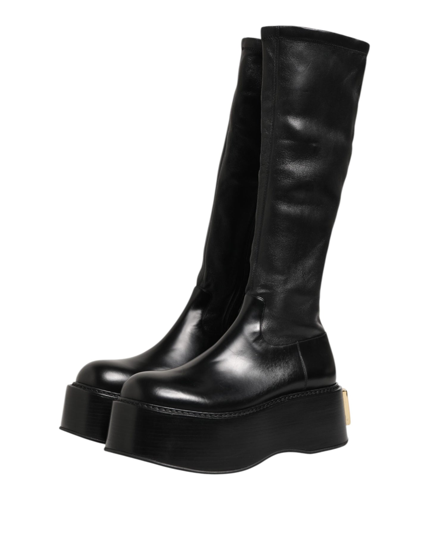 Dolce & Gabbana Schwarzes Logo Plaque Over The Calf Stiefel Schuhe