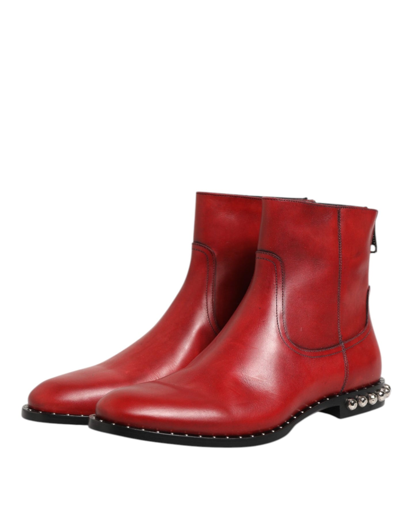 Dolce & Gabbana Rote beschlagene kurze Chelsea-Stiefel Schuhe