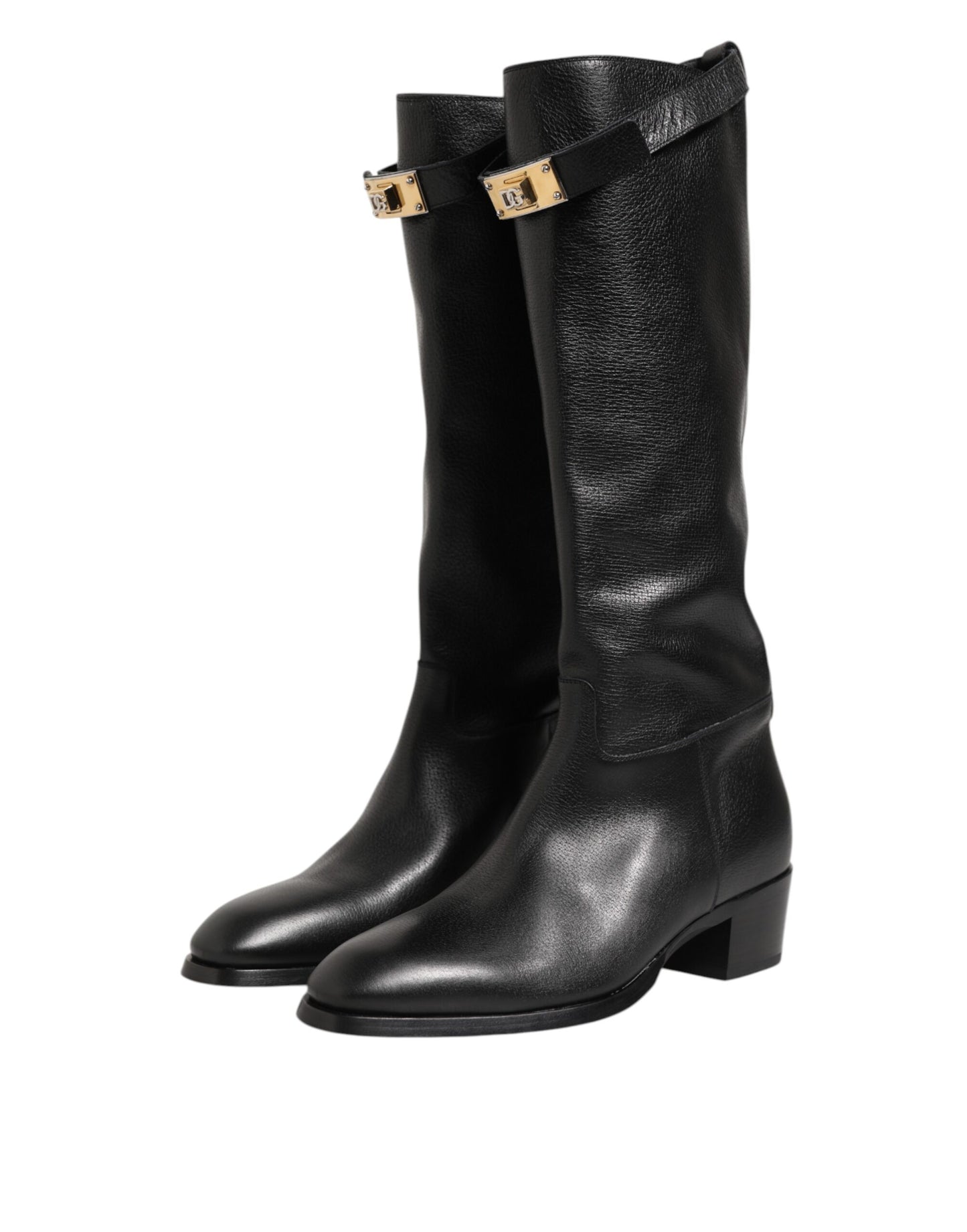 Dolce & Gabbana Schwarzes Logo Plaque Over The Calf Stiefel Schuhe