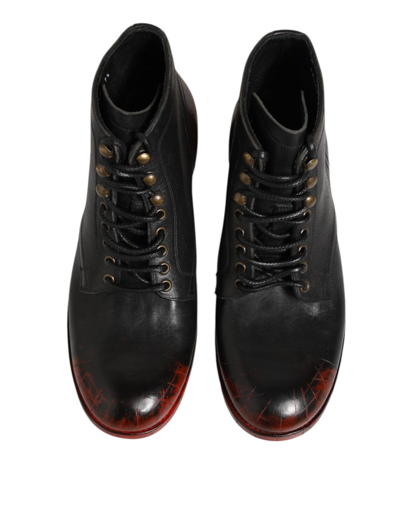 Dolce & Gabbana Schwarze Rote Schnürstiefeletten Kurzstiefel Schuhe