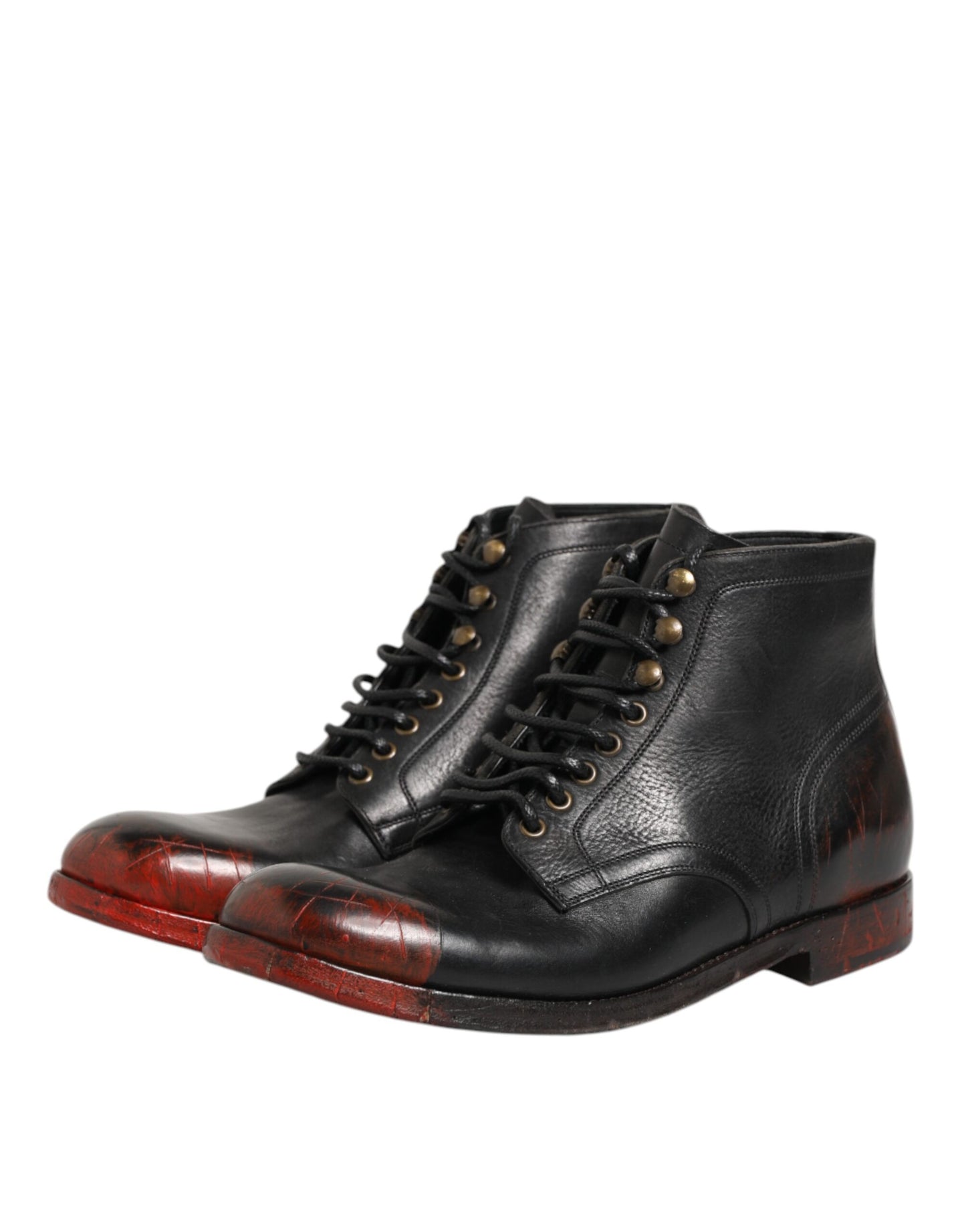 Dolce & Gabbana Schwarze Rote Schnürstiefeletten Kurzstiefel Schuhe