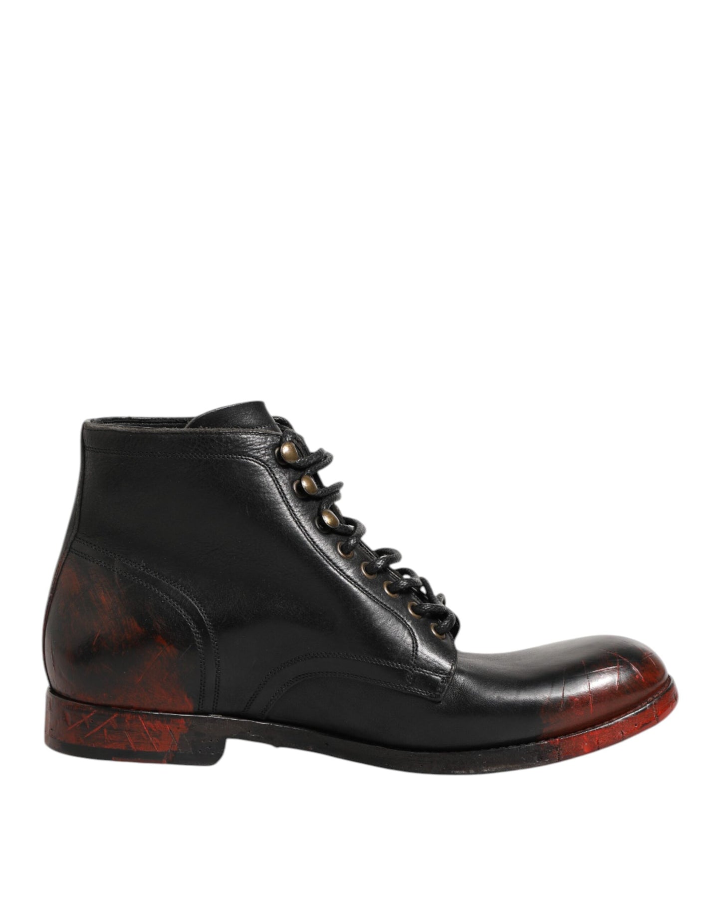 Dolce & Gabbana Schwarze Rote Schnürstiefeletten Kurzstiefel Schuhe