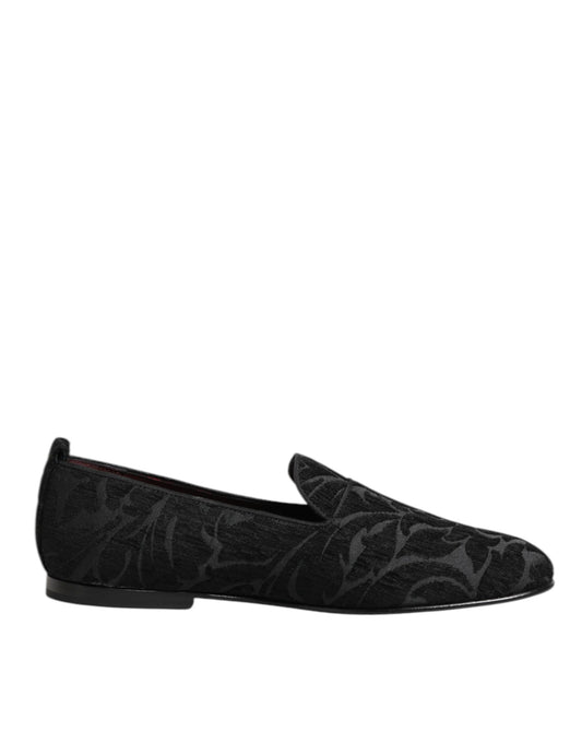 Dolce & Gabbana Schwarz Brokat Loafers Slip On Männer Kleid Schuhe