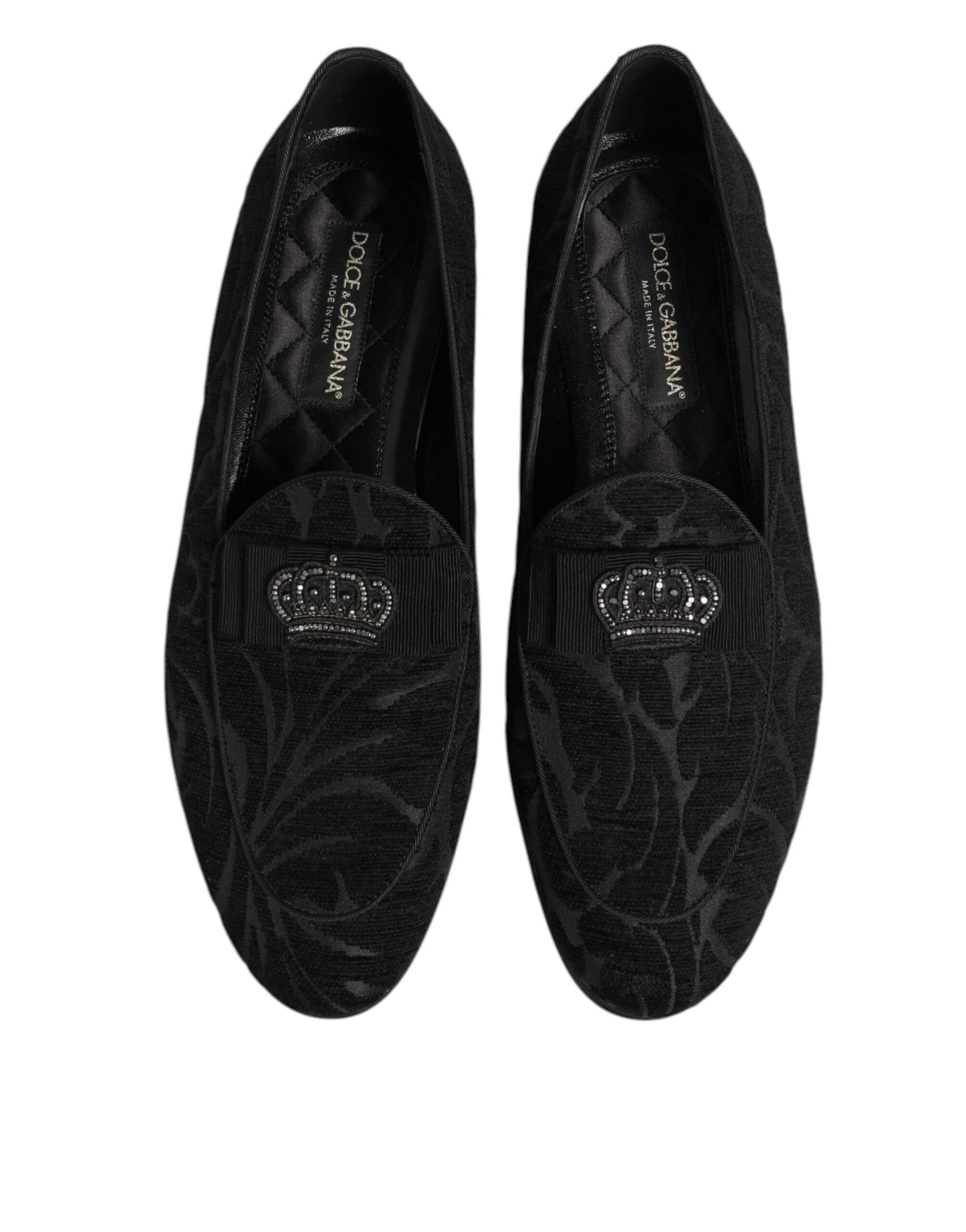 Dolce & Gabbana Schwarz Brokat Krone Loafers Kleid Schuhe