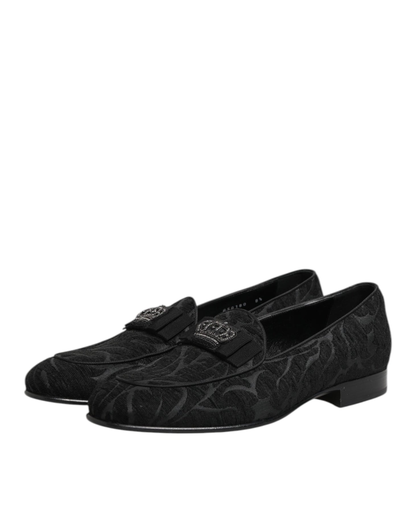 Dolce & Gabbana Schwarz Brokat Krone Loafers Kleid Schuhe