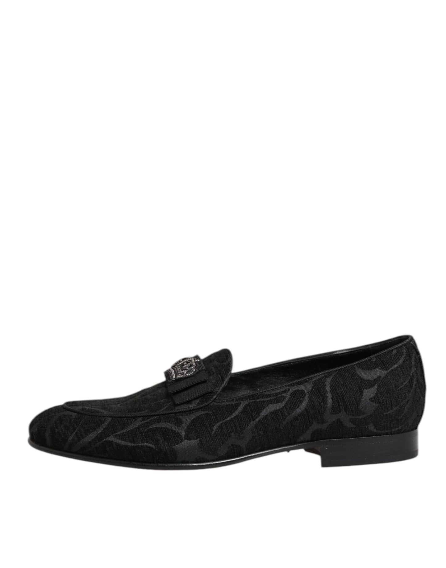 Dolce & Gabbana Schwarz Brokat Krone Loafers Kleid Schuhe
