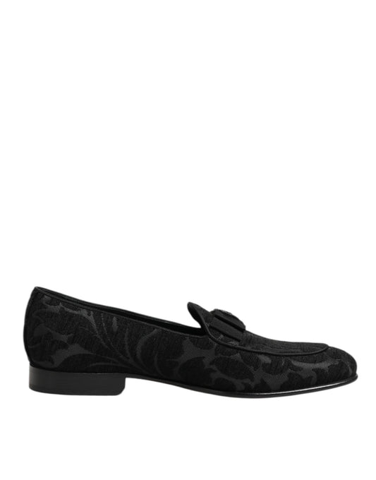 Dolce & Gabbana Schwarz Brokat Krone Loafers Kleid Schuhe
