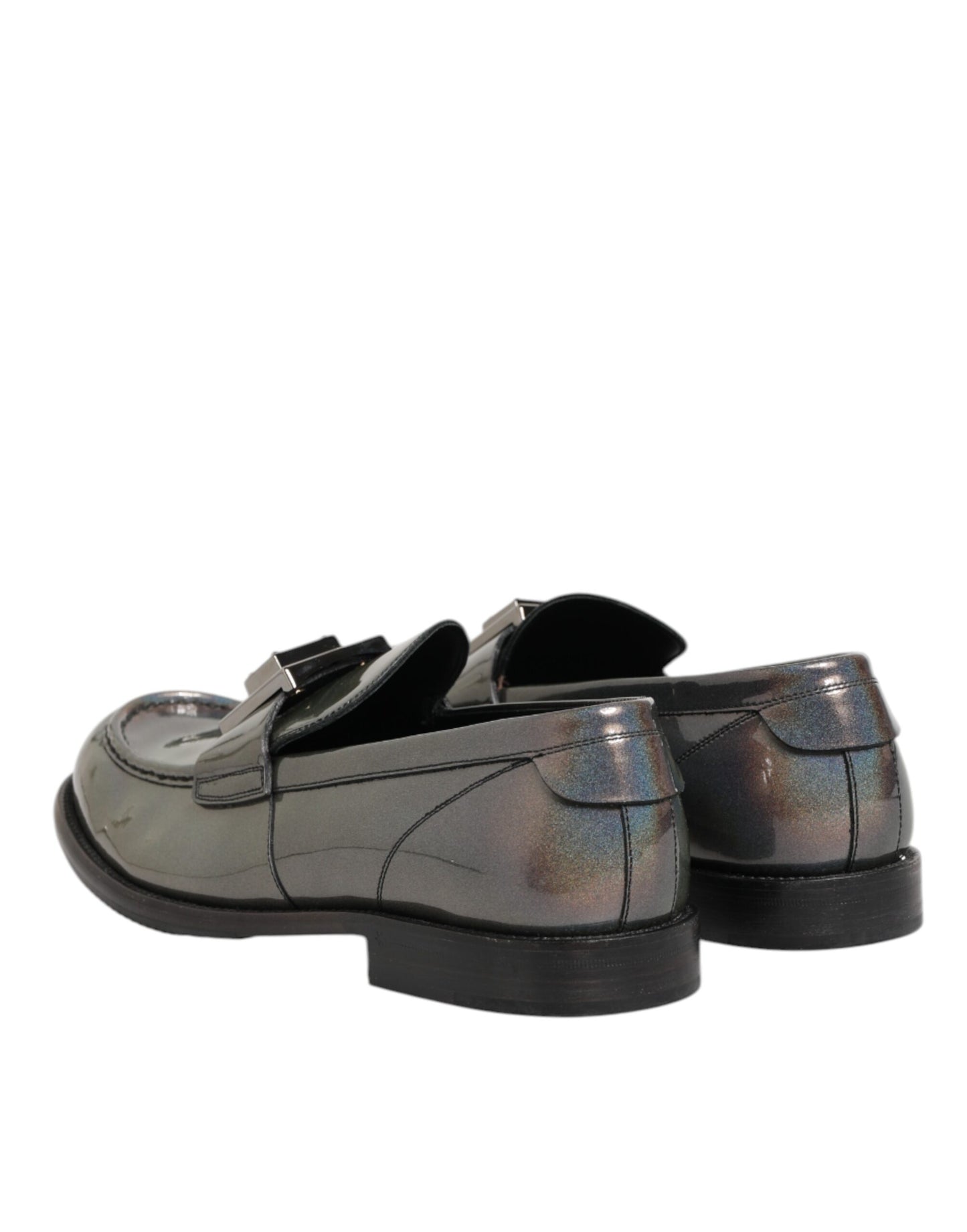 Dolce & Gabbana Metallic Silber Logo Slip On Männer Kleid Schuhe