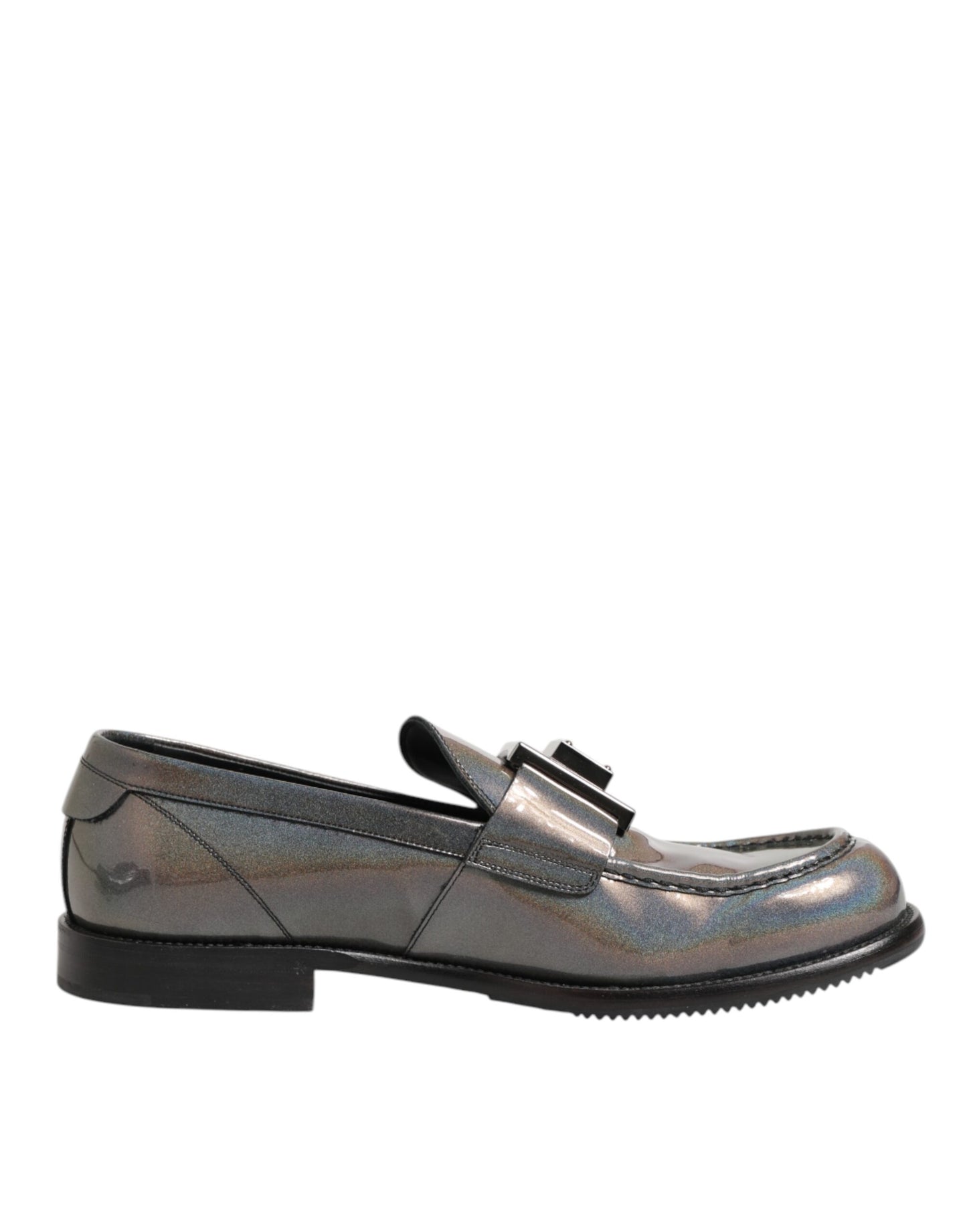 Dolce & Gabbana Metallic Silber Logo Slip On Männer Kleid Schuhe