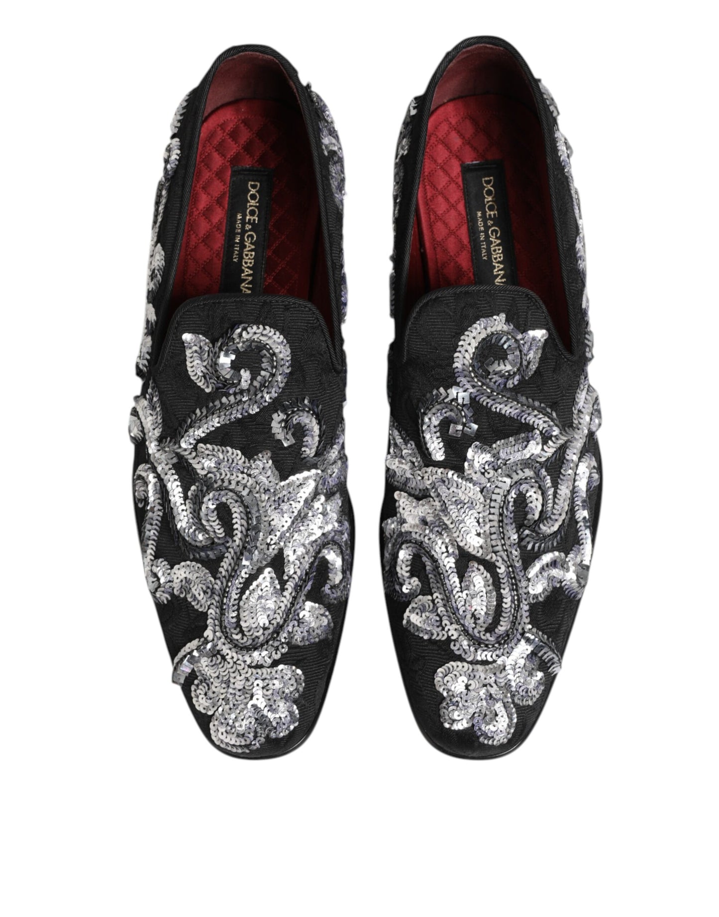Dolce & Gabbana Schwarz Silber Pailletten Loafers Männer Kleid Schuhe