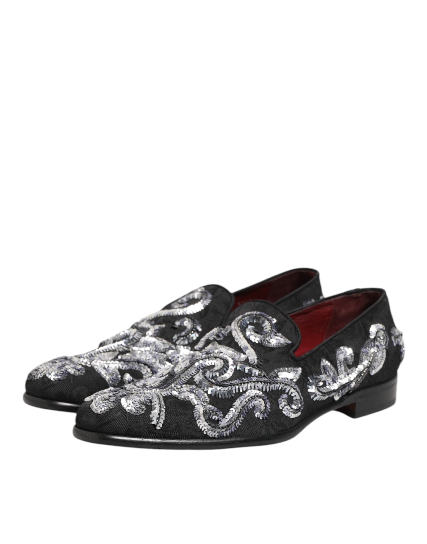Dolce & Gabbana Schwarz Silber Pailletten Loafers Männer Kleid Schuhe
