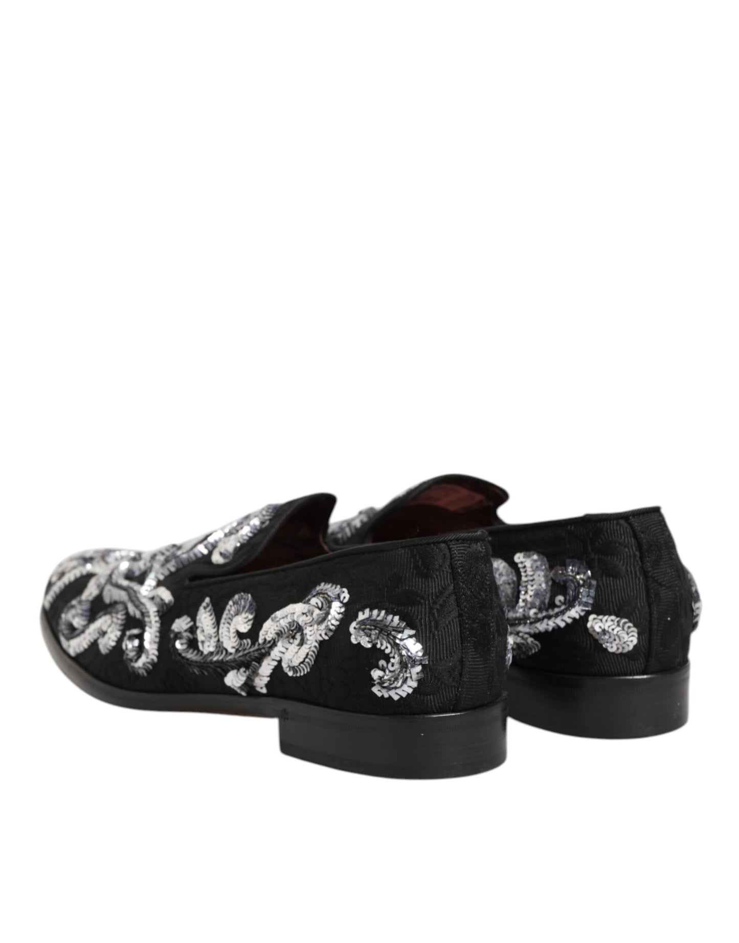 Dolce & Gabbana Schwarz Silber Pailletten Loafers Männer Kleid Schuhe
