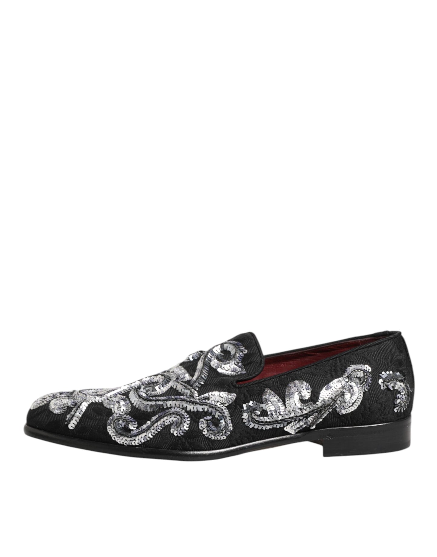 Dolce & Gabbana Schwarz Silber Pailletten Loafers Männer Kleid Schuhe