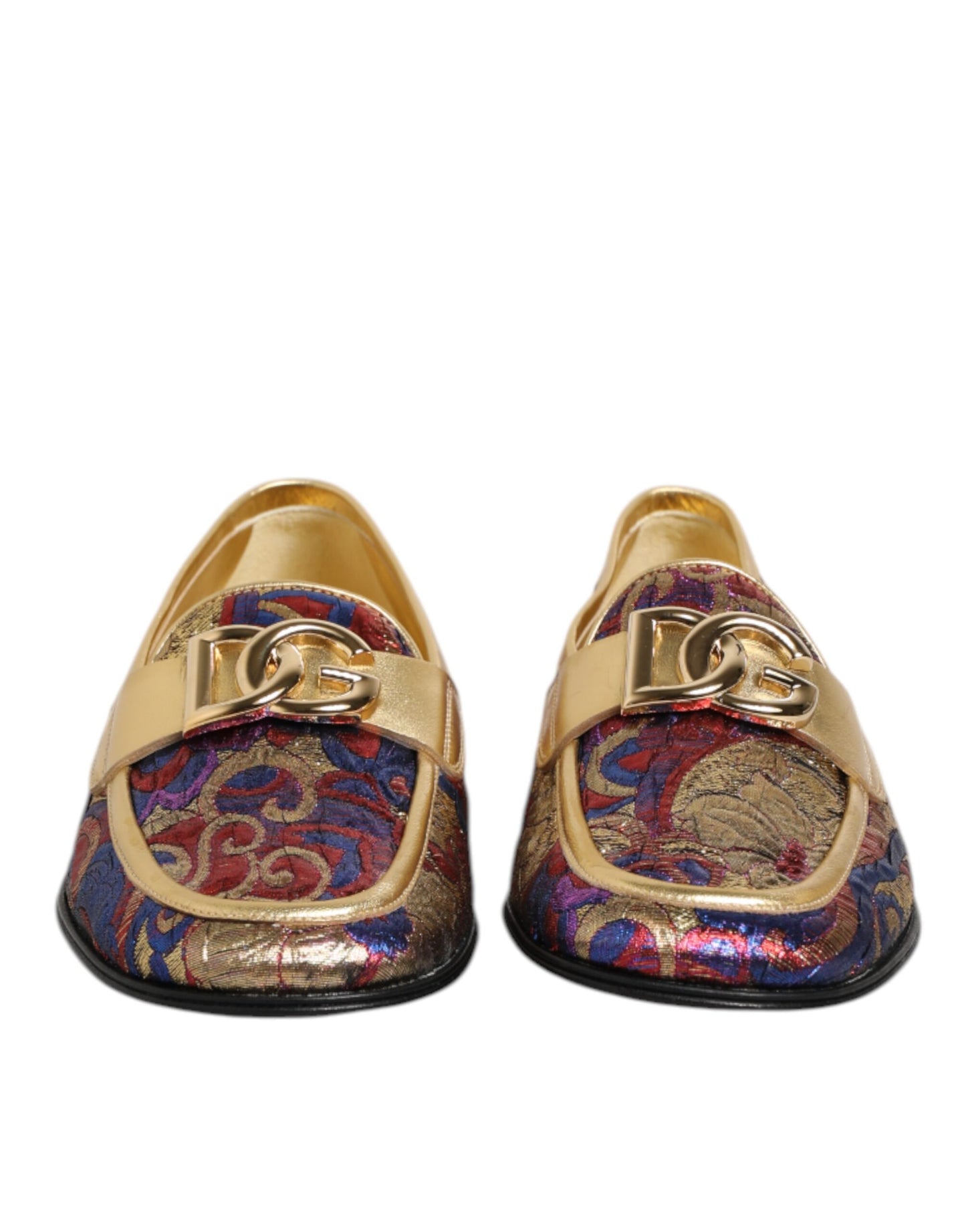 Dolce & Gabbana Multicolor Jacquard Gold DG Logo Loafer Schuhe