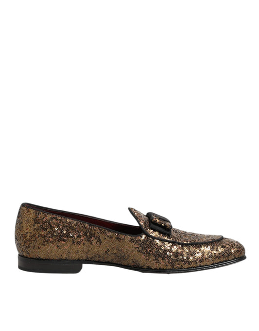 Dolce & Gabbana Gold Pailletten Slip On Loafers Männer Kleid Schuhe