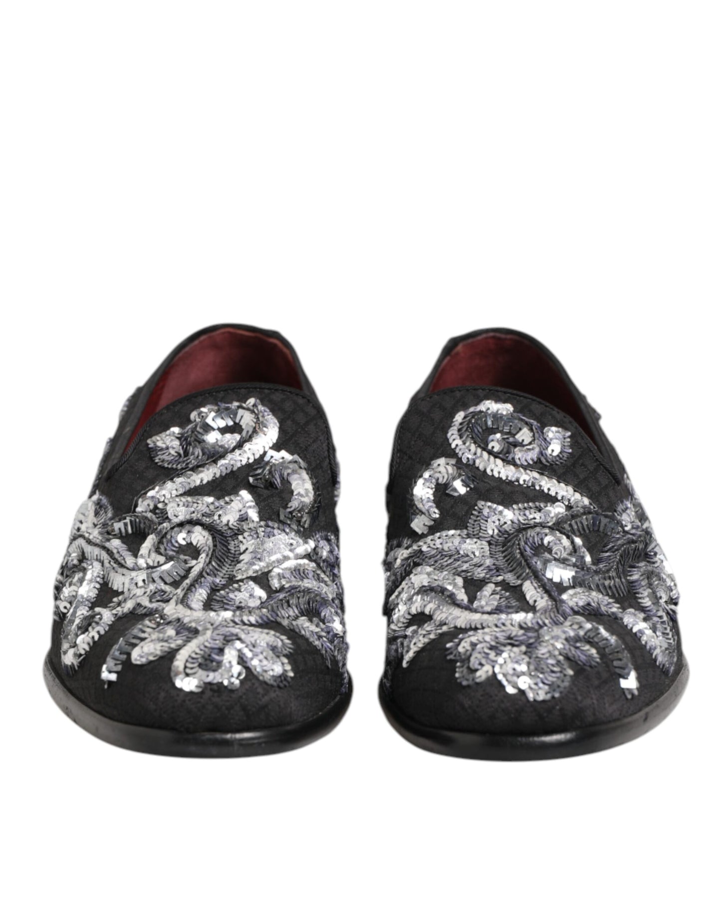 Dolce & Gabbana Schwarz Silber Pailletten Loafers Männer Kleid Schuhe