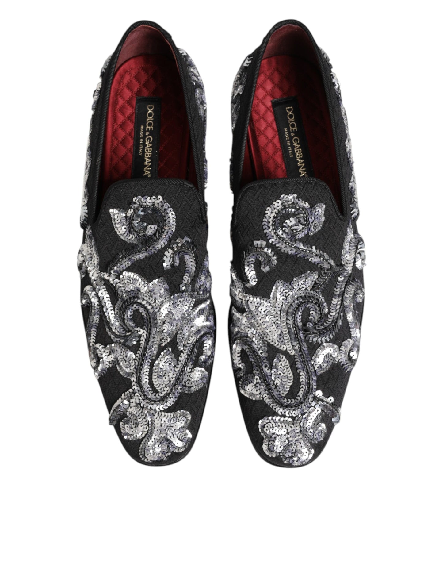 Dolce & Gabbana Schwarz Silber Pailletten Loafers Männer Kleid Schuhe
