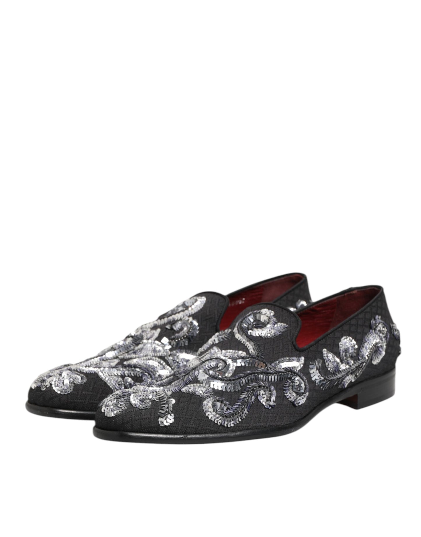 Dolce & Gabbana Schwarz Silber Pailletten Loafers Männer Kleid Schuhe