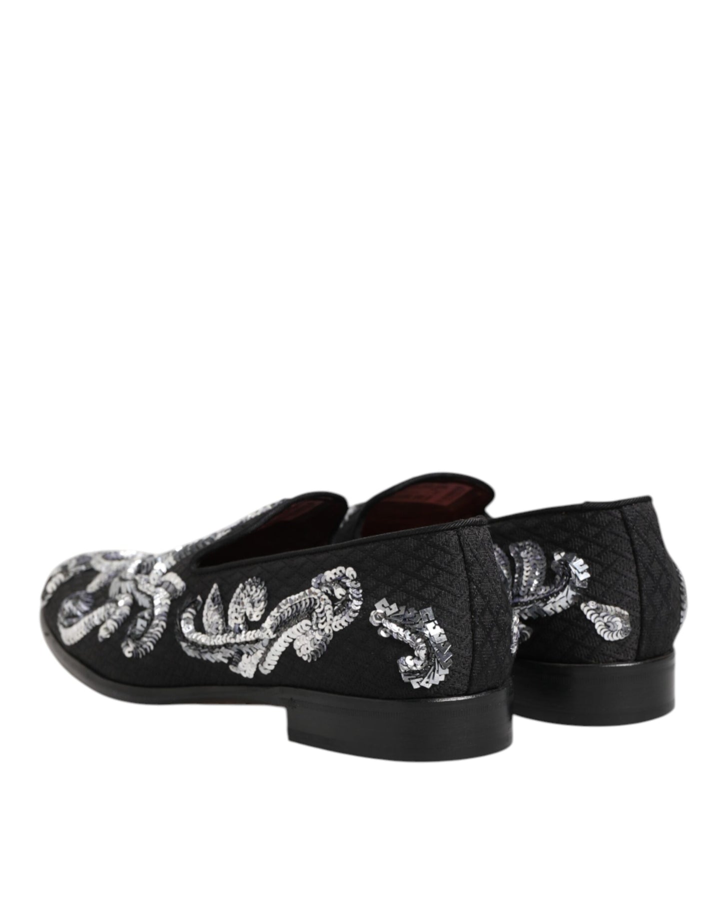 Dolce & Gabbana Schwarz Silber Pailletten Loafers Männer Kleid Schuhe