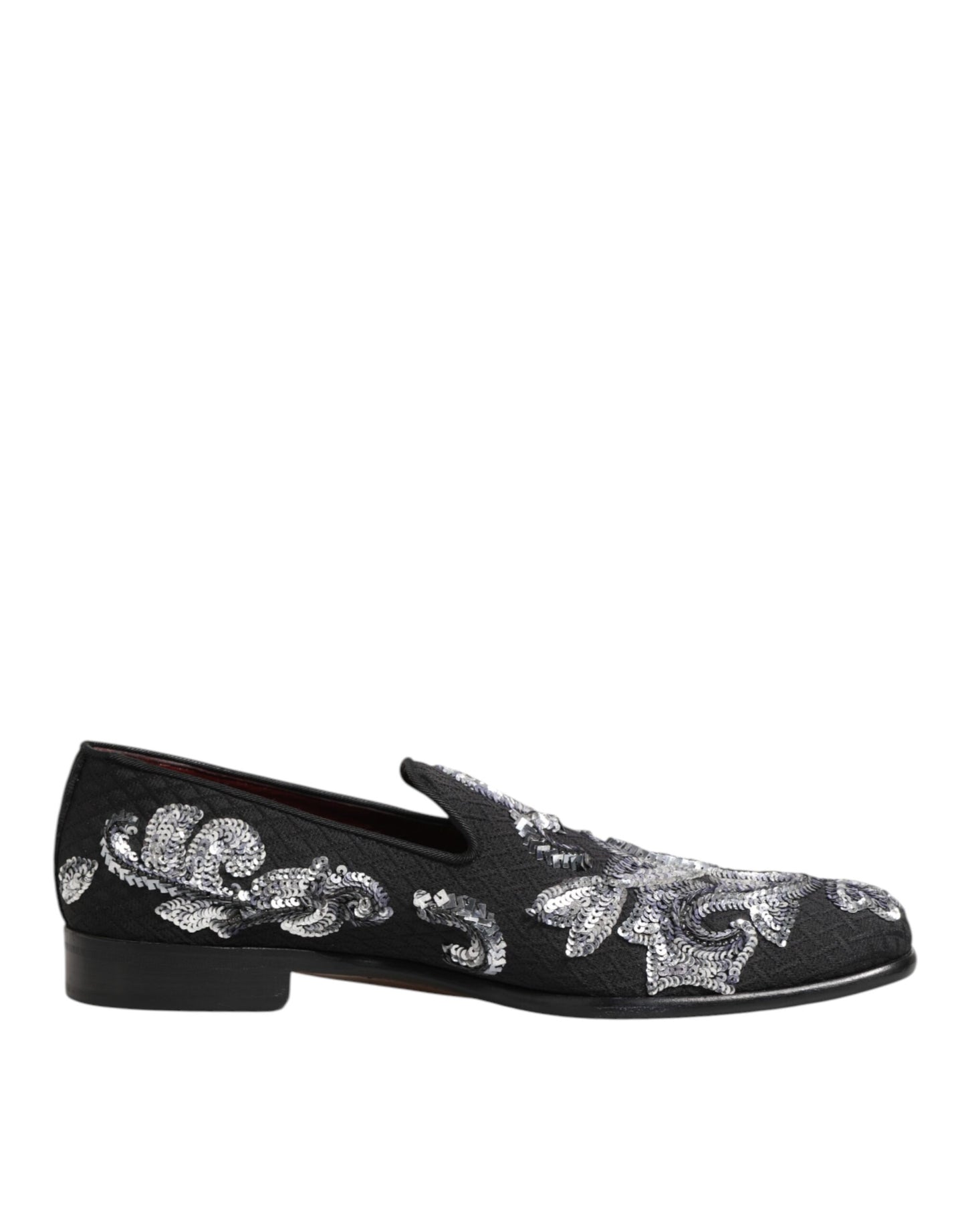 Dolce & Gabbana Schwarz Silber Pailletten Loafers Männer Kleid Schuhe