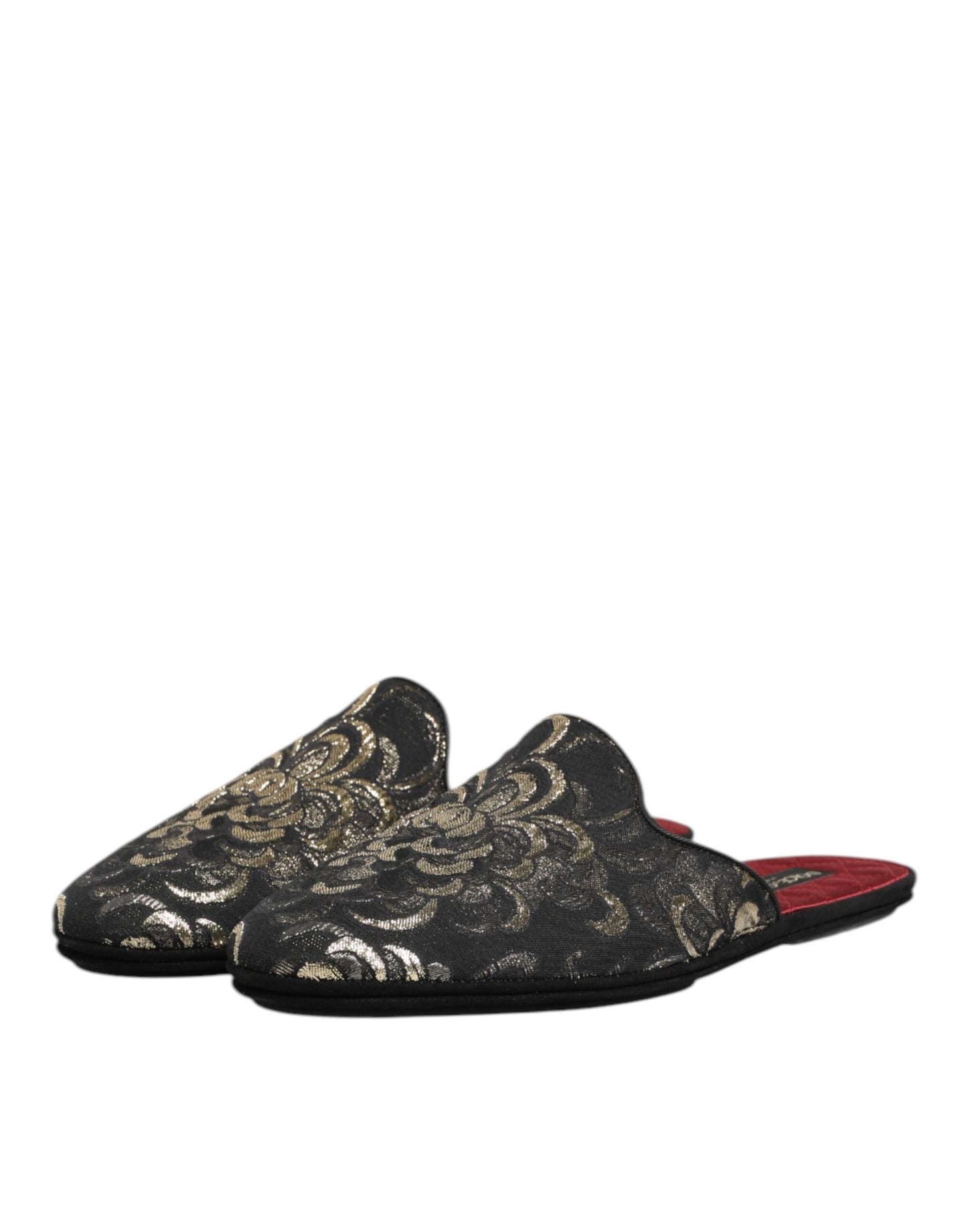 Dolce & Gabbana Schwarz Floral Jacquard Pantoffeln Schuhe