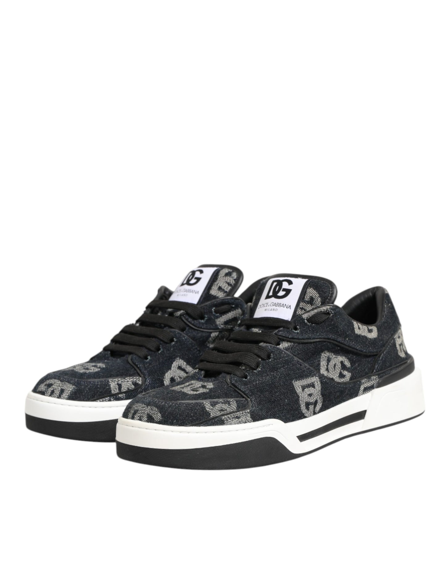Dolce & Gabbana Blau Baumwolle Denim Logo Low Top Sneakers Schuhe