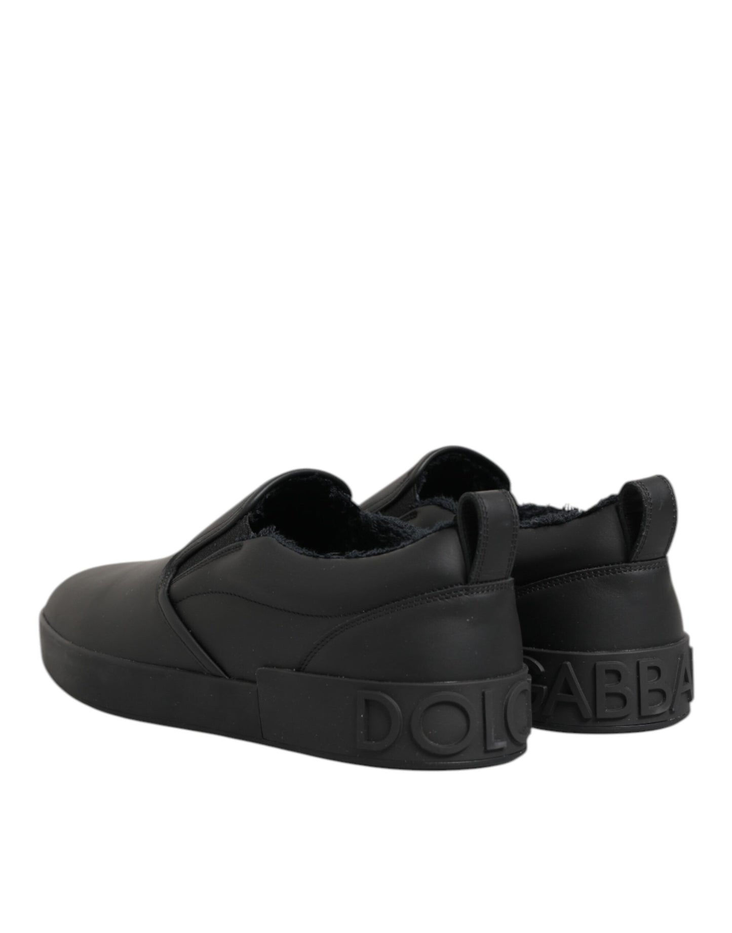 Dolce & Gabbana Schwarz Leder Low Top Slip On Sneakers Schuhe
