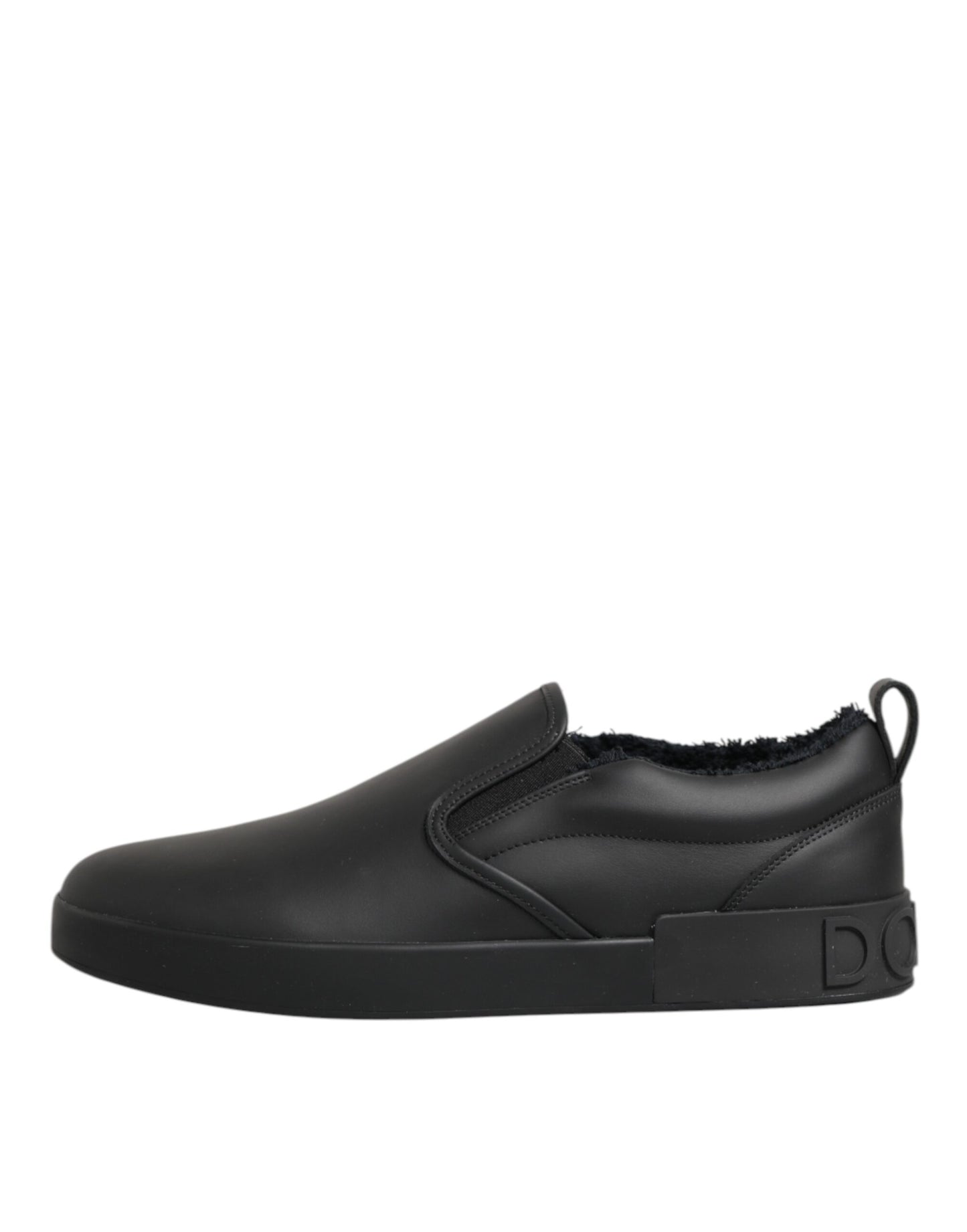 Dolce & Gabbana Schwarz Leder Low Top Slip On Sneakers Schuhe