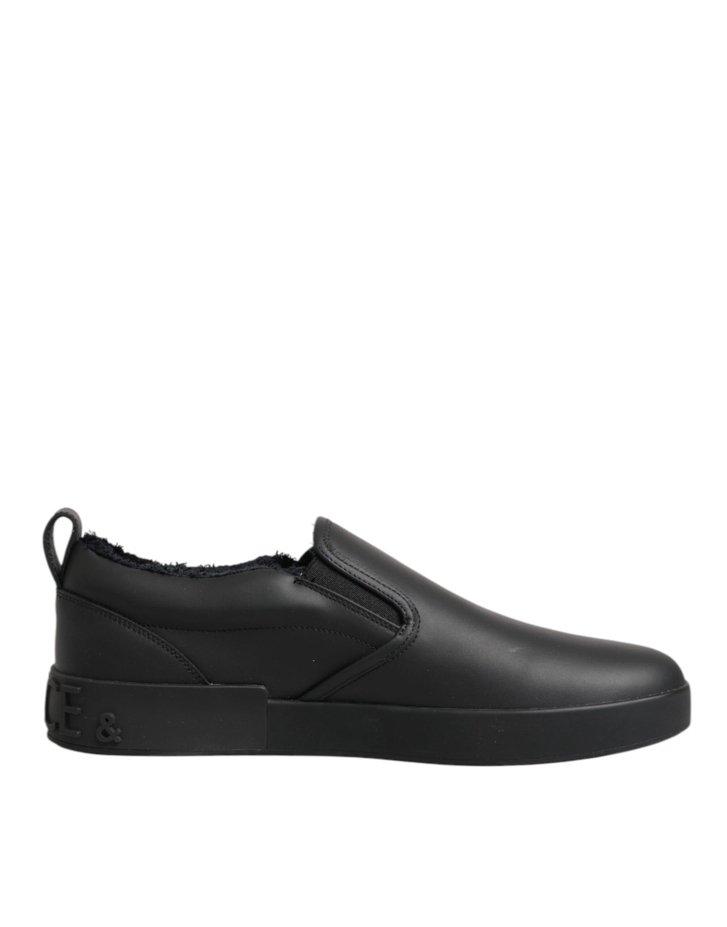 Dolce & Gabbana Schwarz Leder Low Top Slip On Sneakers Schuhe